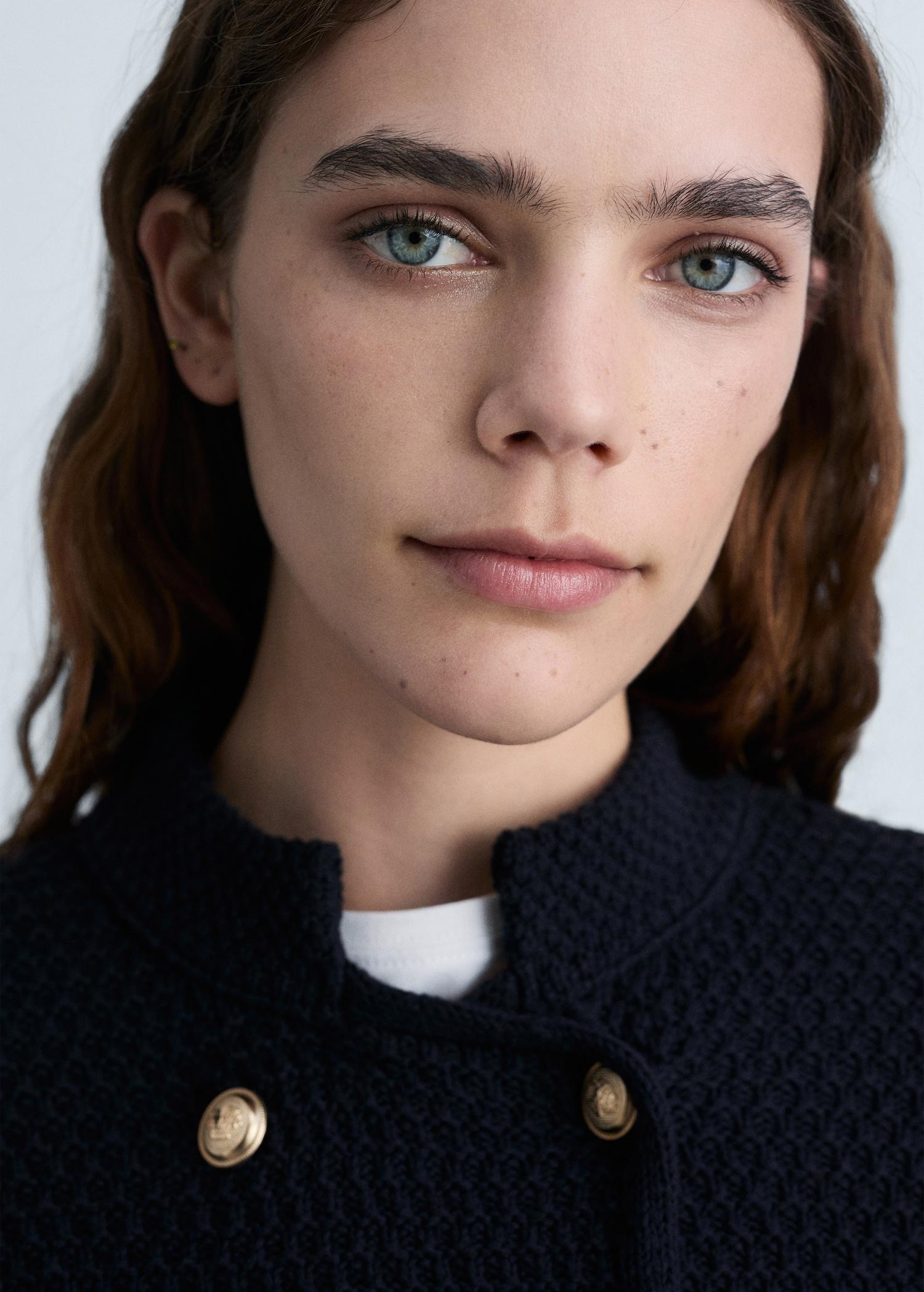 Double-breasted knitted jacket - Women | MANGO USA Product Image