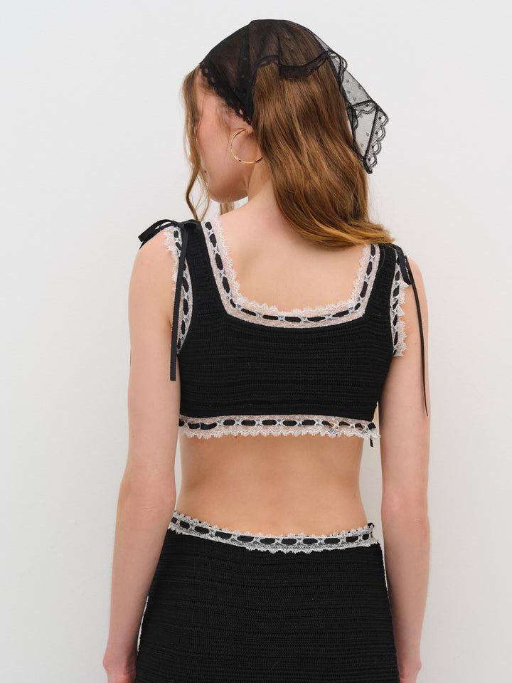 Mayfair Crochet Crop Top — Black Product Image