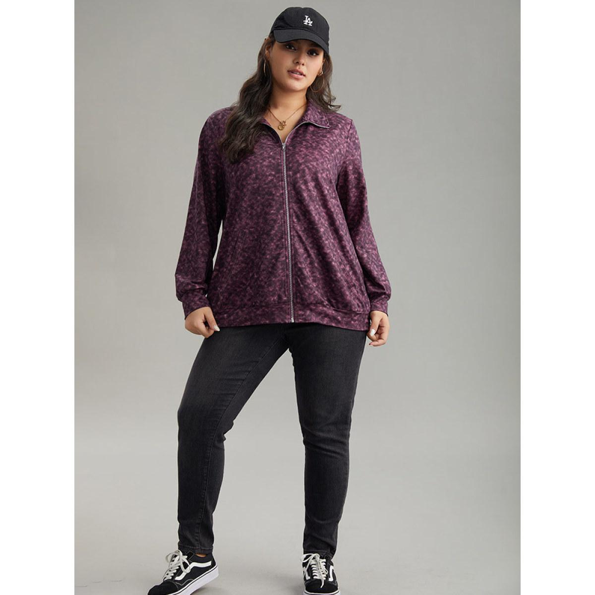 Plus Size Tie Dye Zipper Fly Pocket Jacket Women Purple Zipper Pocket Dailywear Jackets BloomChic 30/6X Product Image