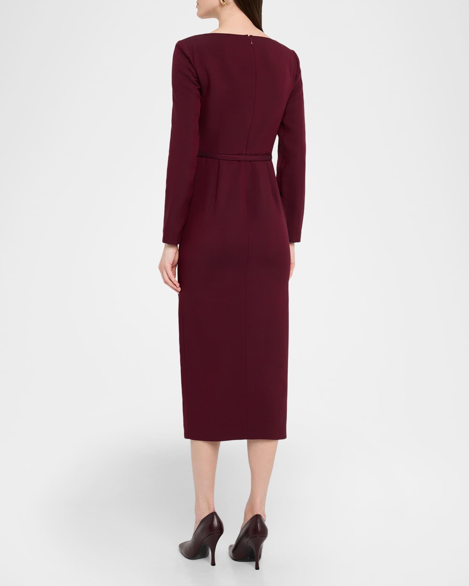 Long-Sleeve Belted Wool-Silk Midi Dress Product Image