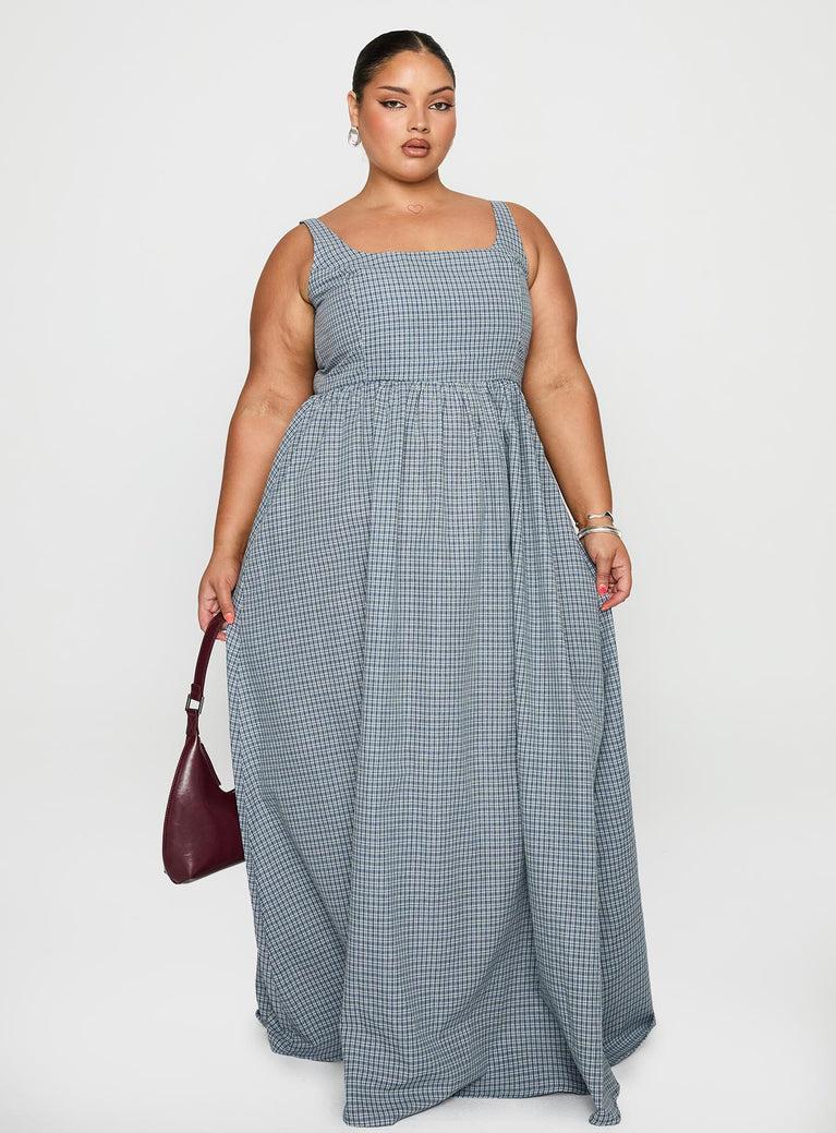 Cartmel Check Maxi Dress Navy Curve Product Image