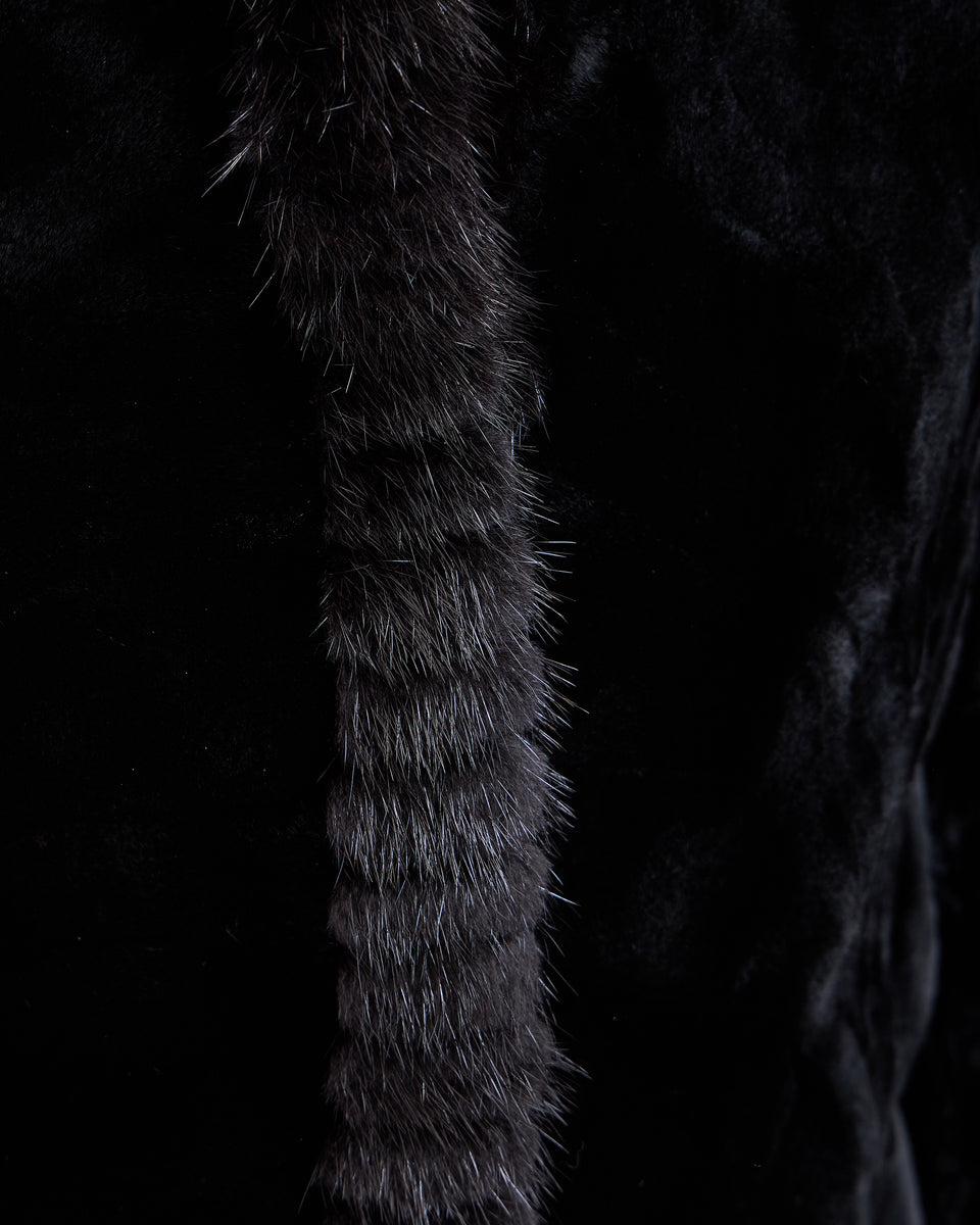 Reversible Sheared Mink Sections Coat with Long Hair Trims Product Image