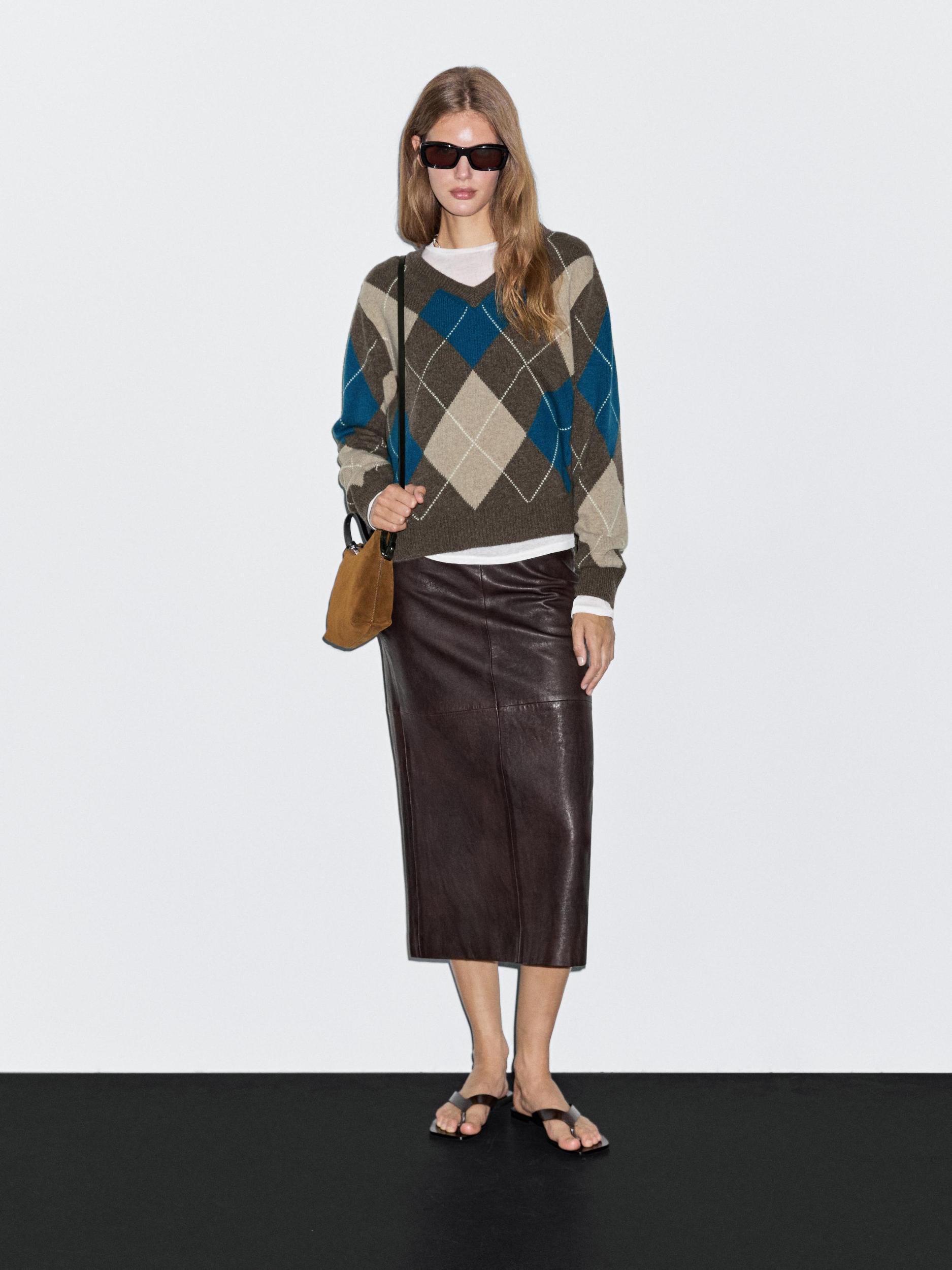 Wool blend argyle knit sweater Product Image
