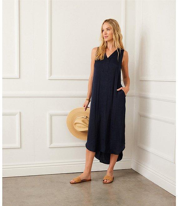 Karen Kane Satin V-Neck Sleeveless Midi Dress Product Image