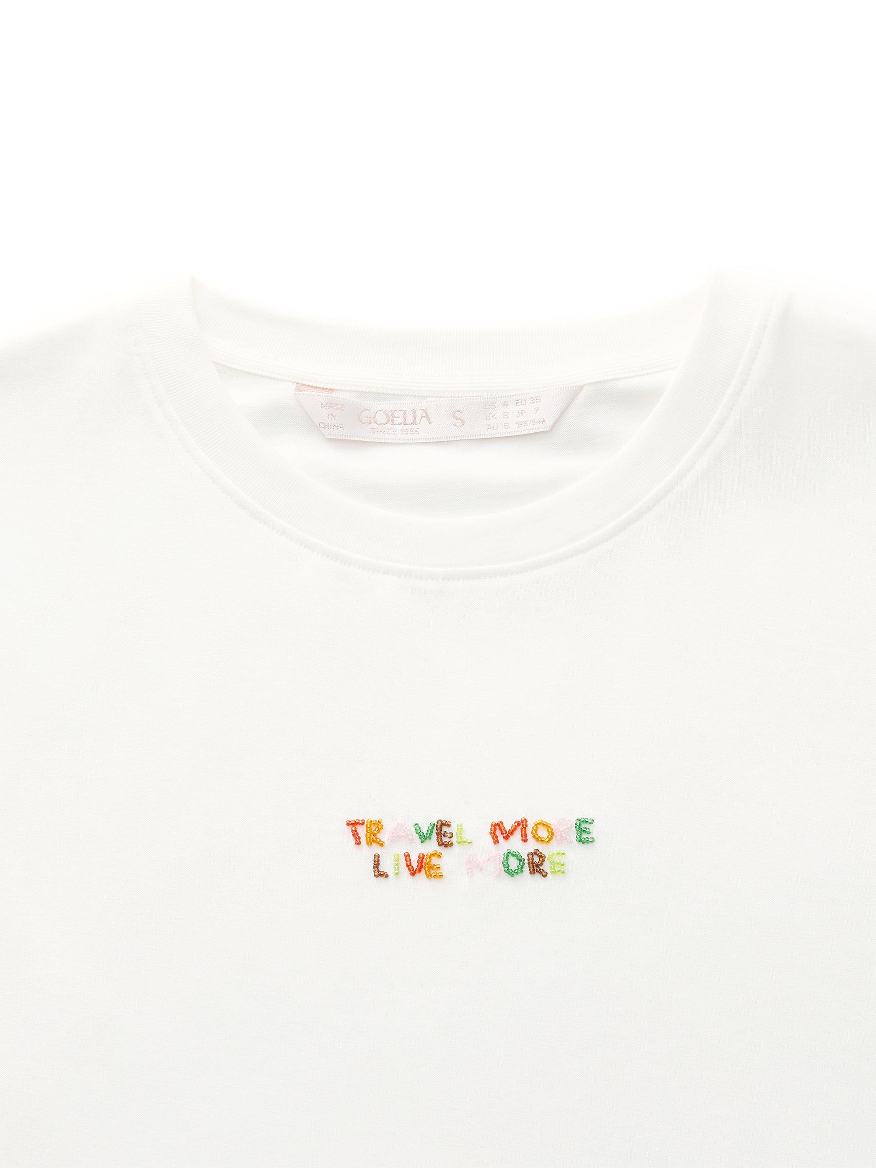 Colorful Bead Letter Women Round Neck Knit T-Shirt Product Image