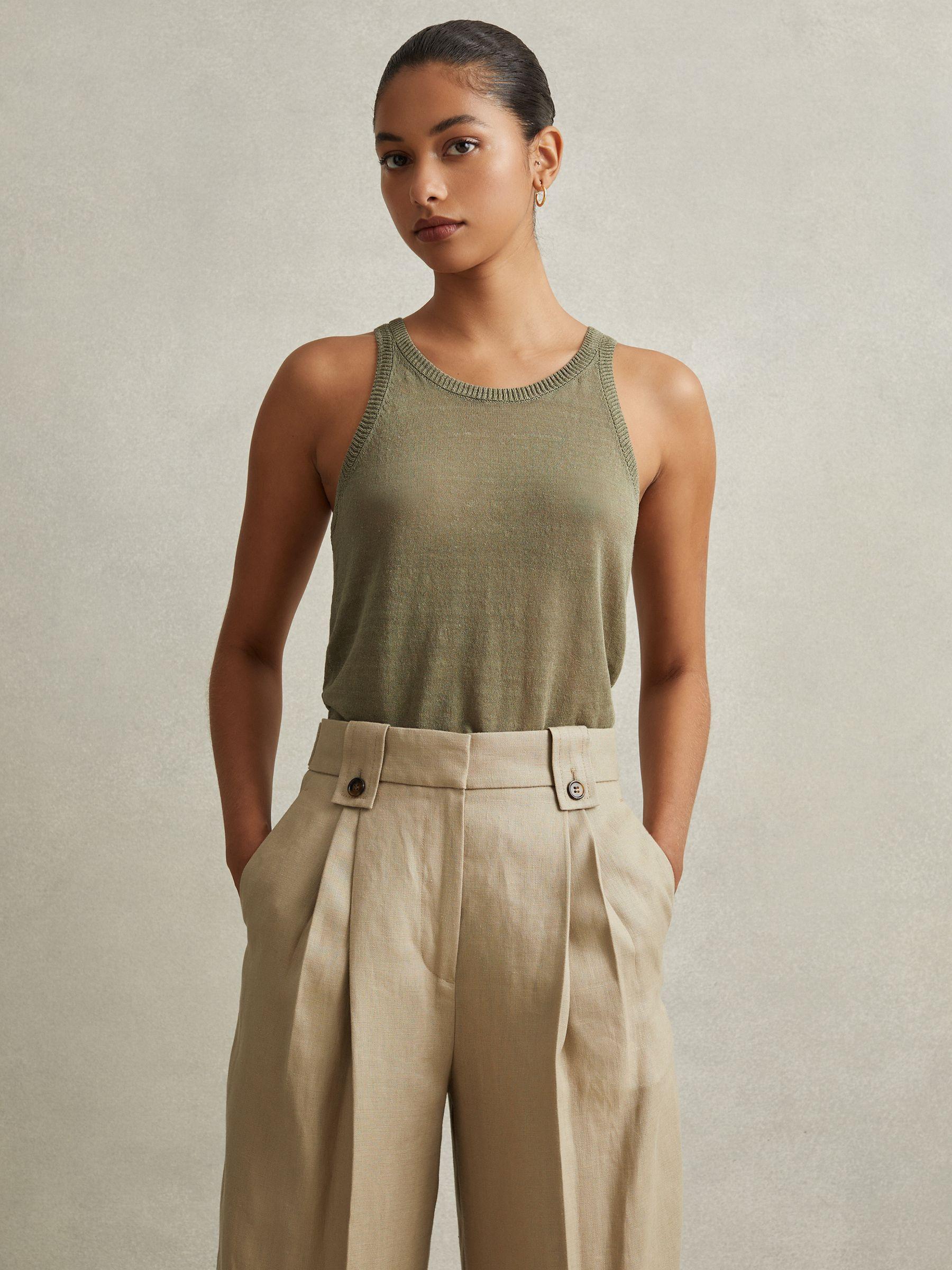 Linen Front Pleat Trousers in Light Khaki Product Image