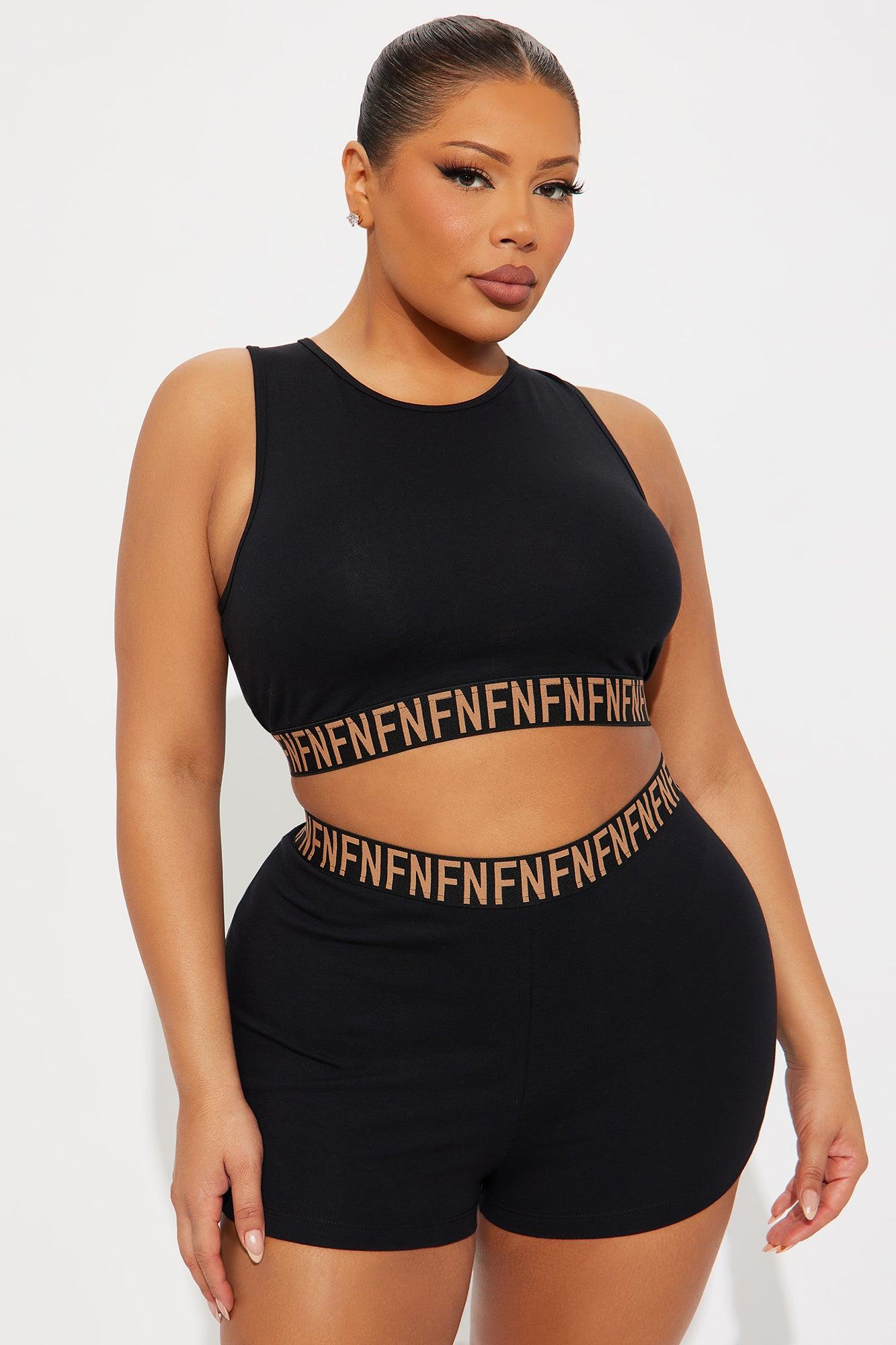 FN Mood High Neck Bra And Short 2 Piece Cotton Set  - Black Female Product Image