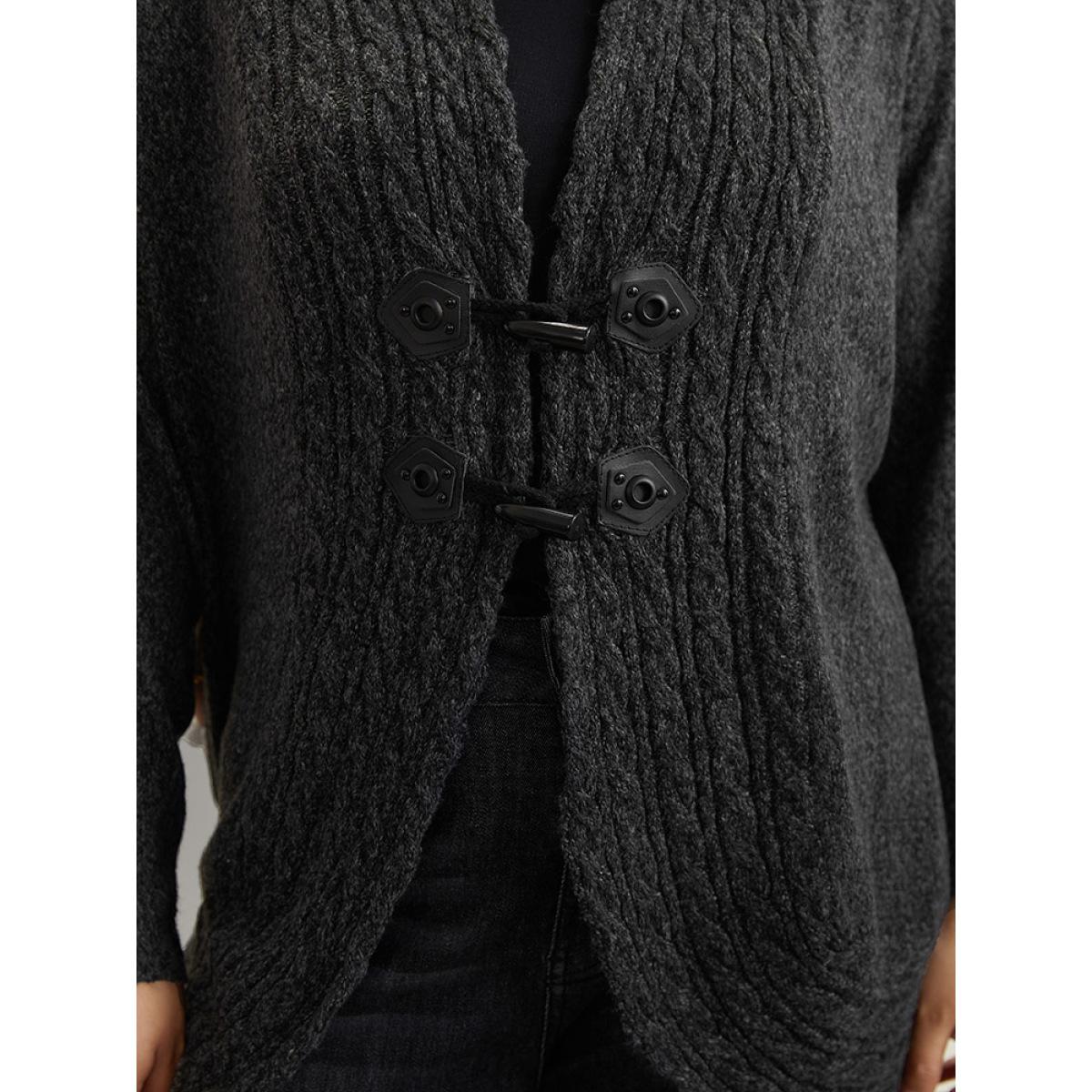 Plus Size Textured Curved Hem Duffle Button Cardigan DimGray Women Casual Loose Long Sleeve Dailywear Cardigans BloomChic 26/4X Product Image