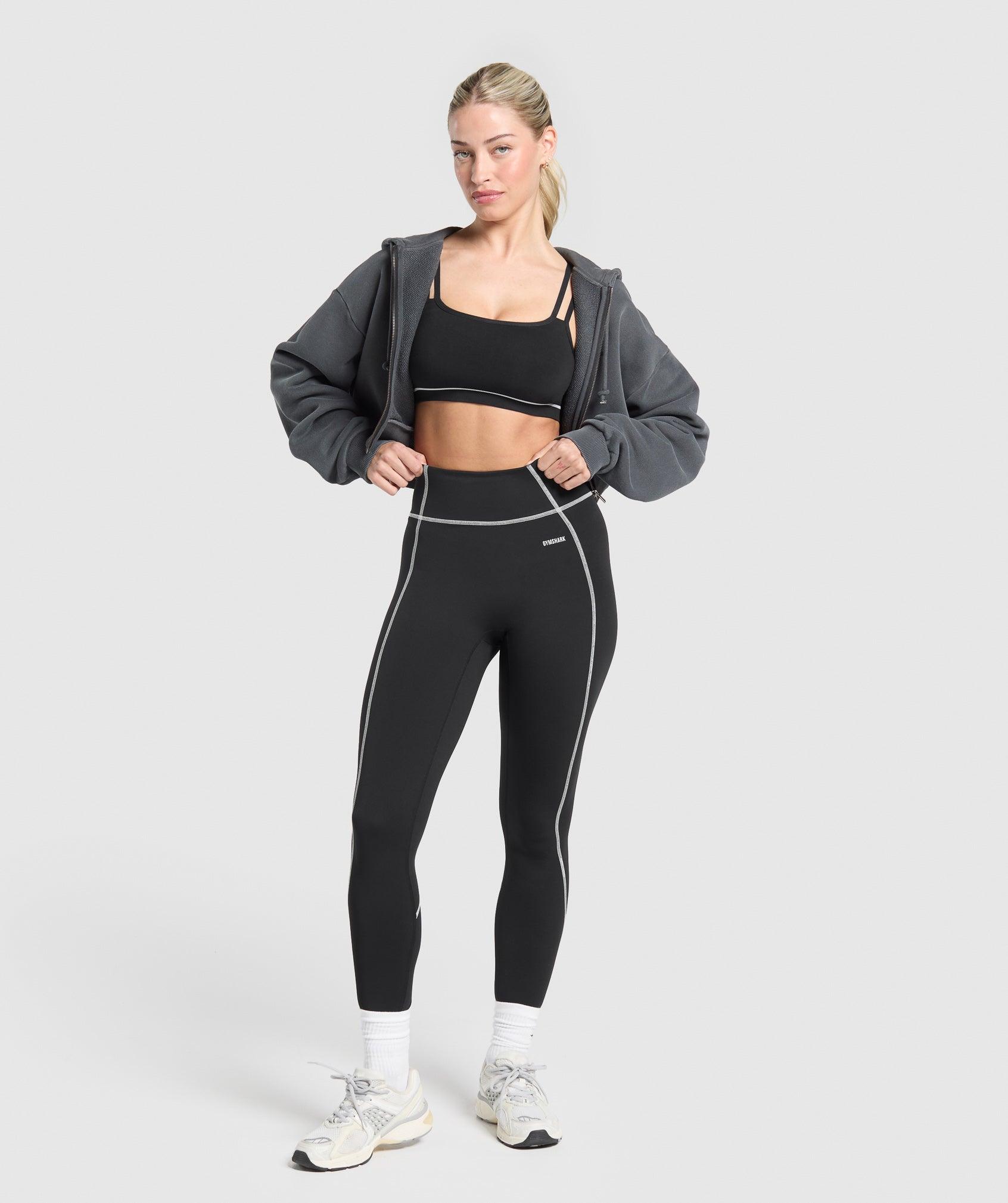 Gymshark Retro Contrast Stitch Leggings - Black/Light Grey Female Product Image