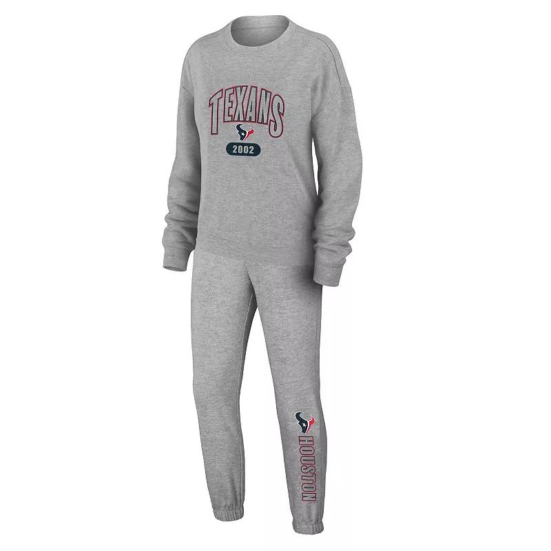 Women's WEAR by Erin Andrews Heather Gray Houston Texans Knit Long Sleeve Tri-Blend T-Shirt & Pants Sleep Set,  Product Image