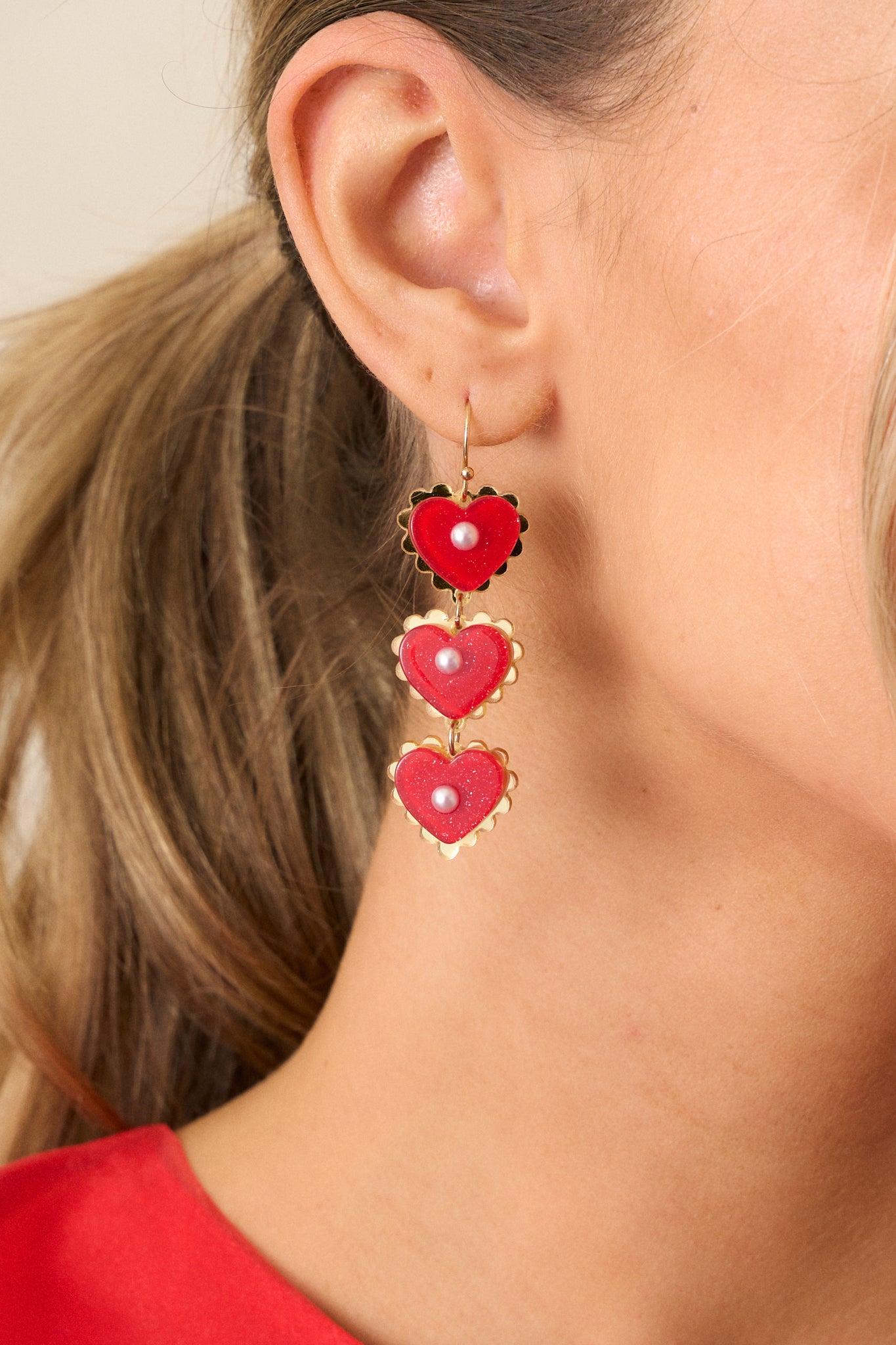 Cherry Pie Red Heart Dangle Earrings Product Image