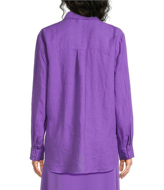 Eileen Fisher Organic Linen Handkerchief Classic Collar Button Front Long Sleeve Shirt Product Image