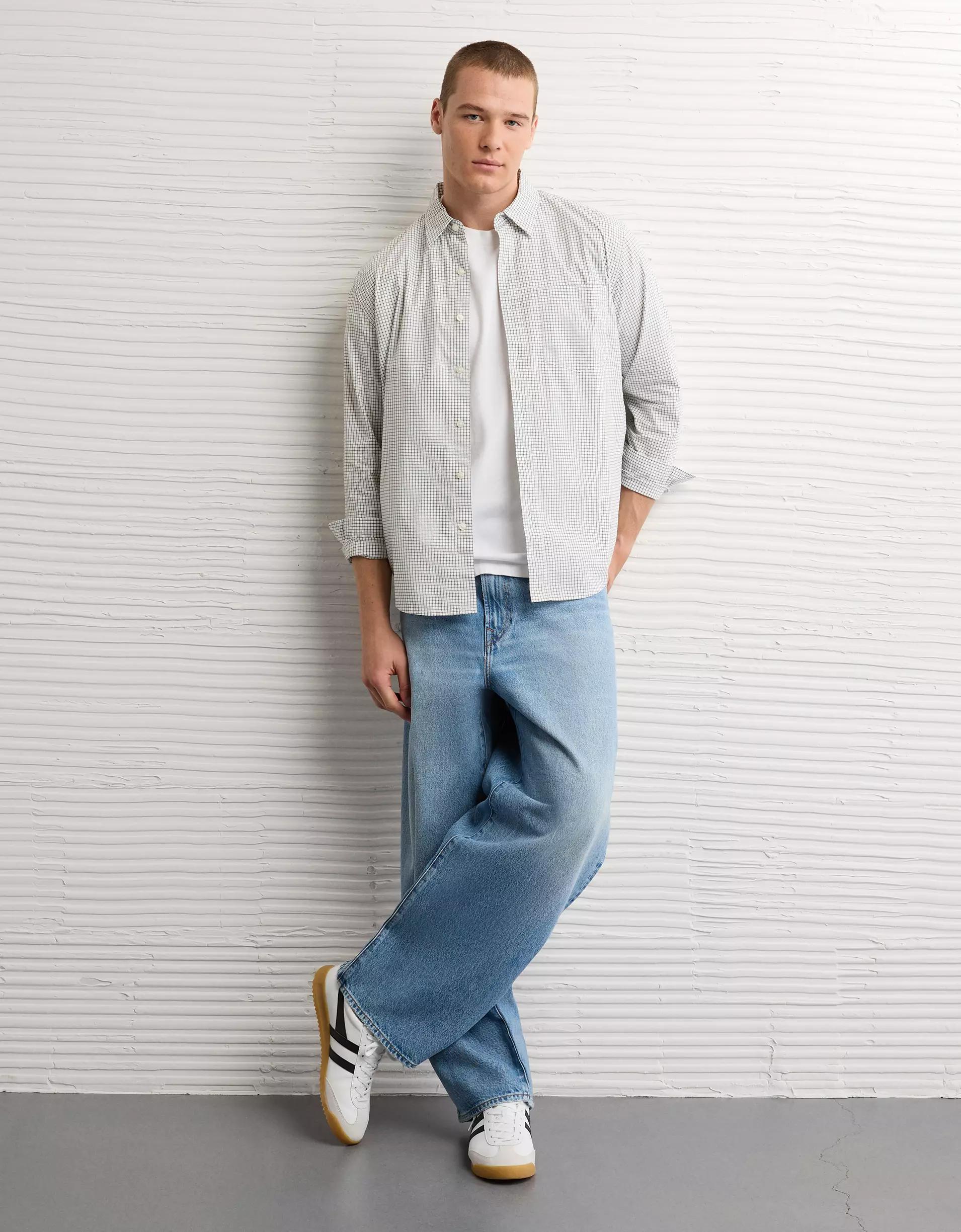 AE Everyday Relaxed Fit Plaid Button-Up Shirt Product Image