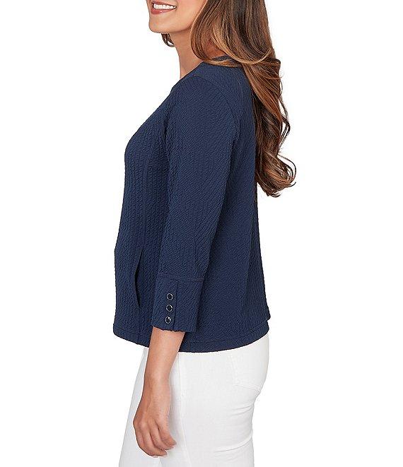Ruby Rd. Abstract Textured Pucker Knit Scoop Neck 3/4 Sleeve Top Product Image