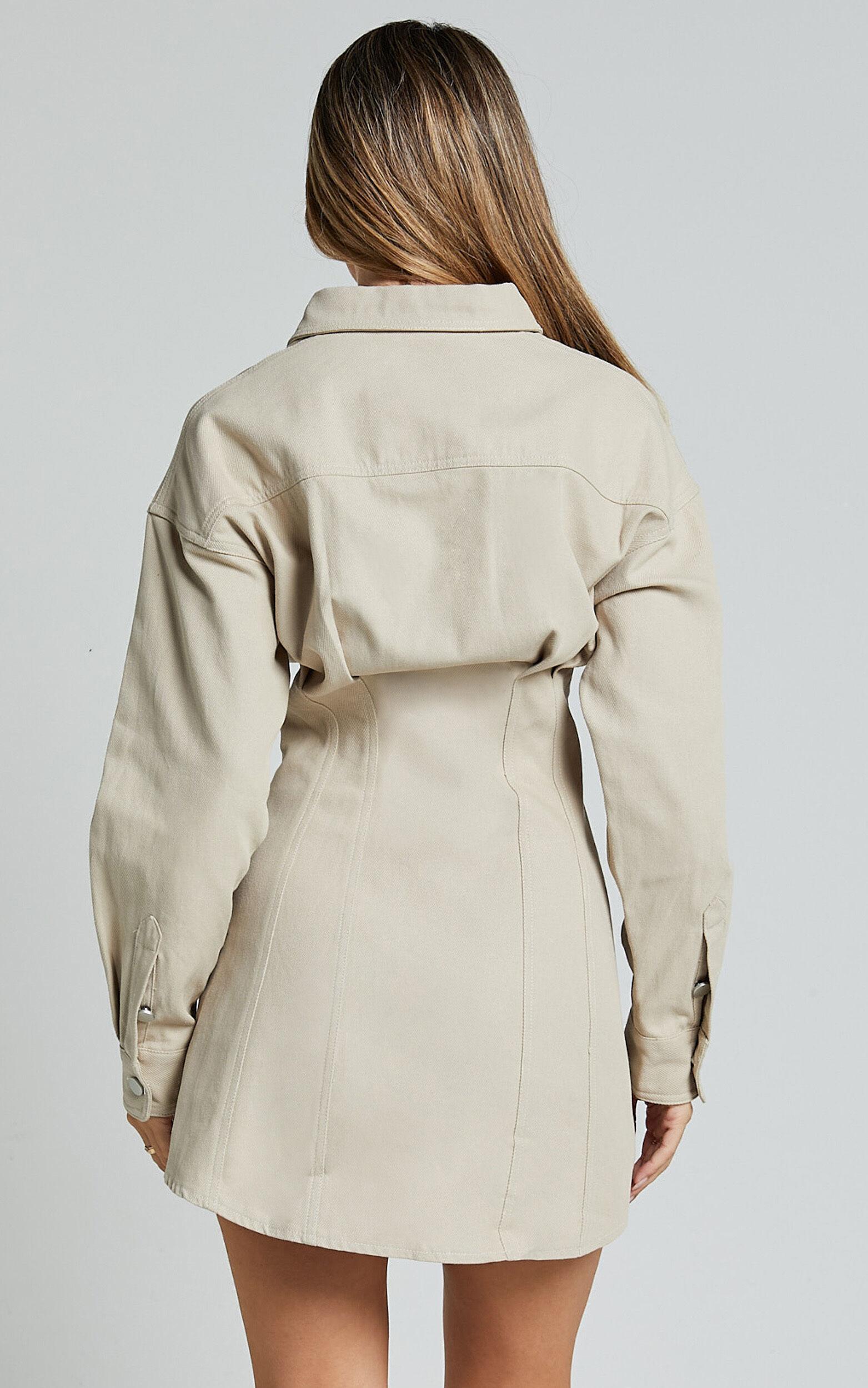 Sofia Mini Dress - Button Through Long Sleeve Dress in Mocha Product Image