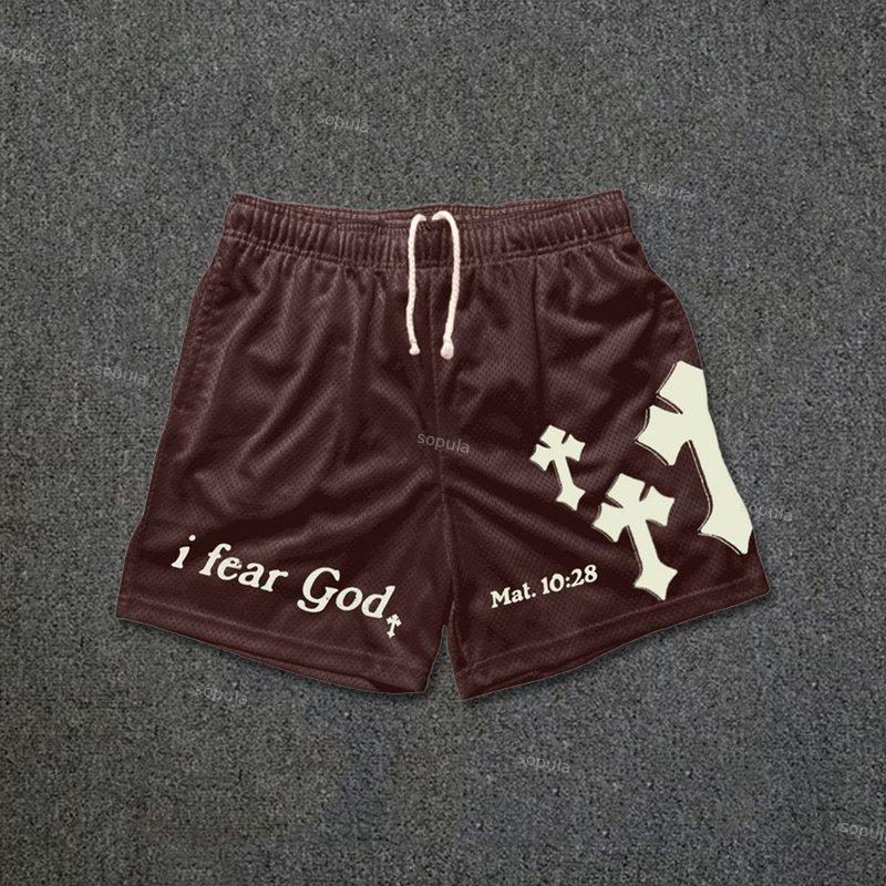 I Fear God Cross Print Graphic Mesh Shorts Product Image