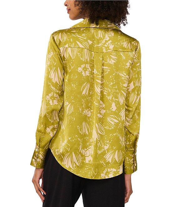 Vince Camuto Charmeuse Printed Notch Collar Long Sleeve Button Front Blouse Product Image
