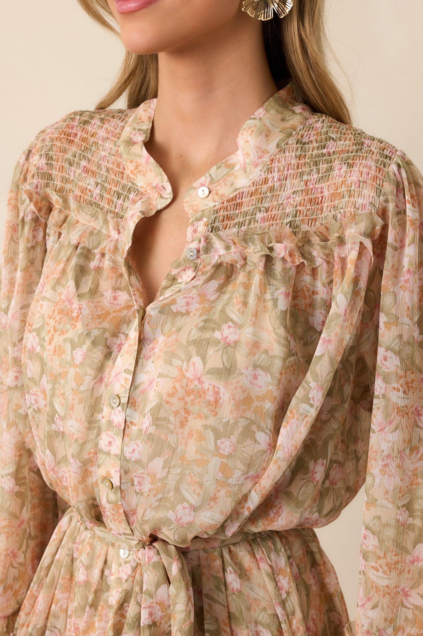 Whisper Of The Wind Blush Floral Long Sleeve Maxi Dress Product Image