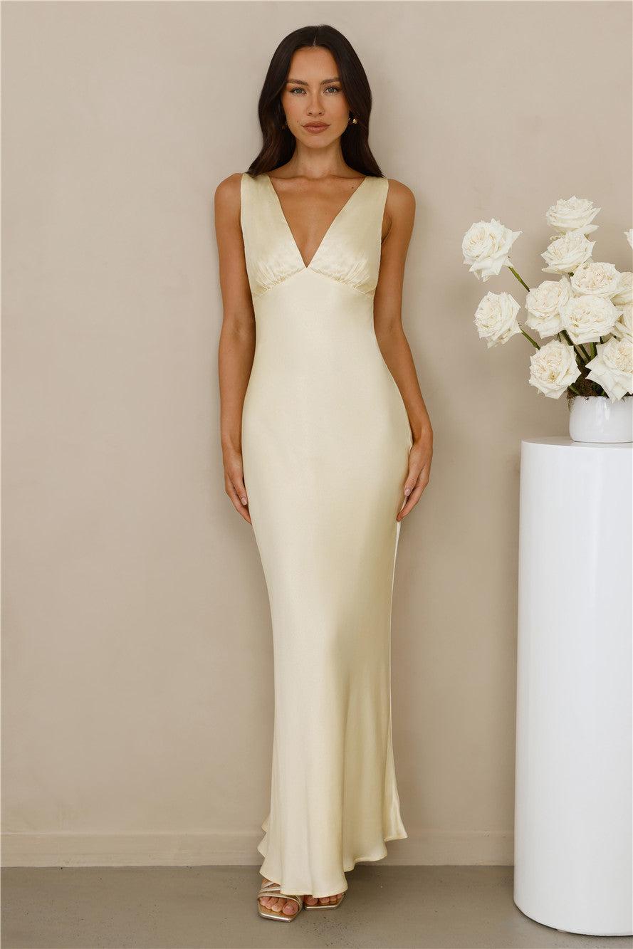 The Isabeau Satin Maxi Dress Yellow Product Image