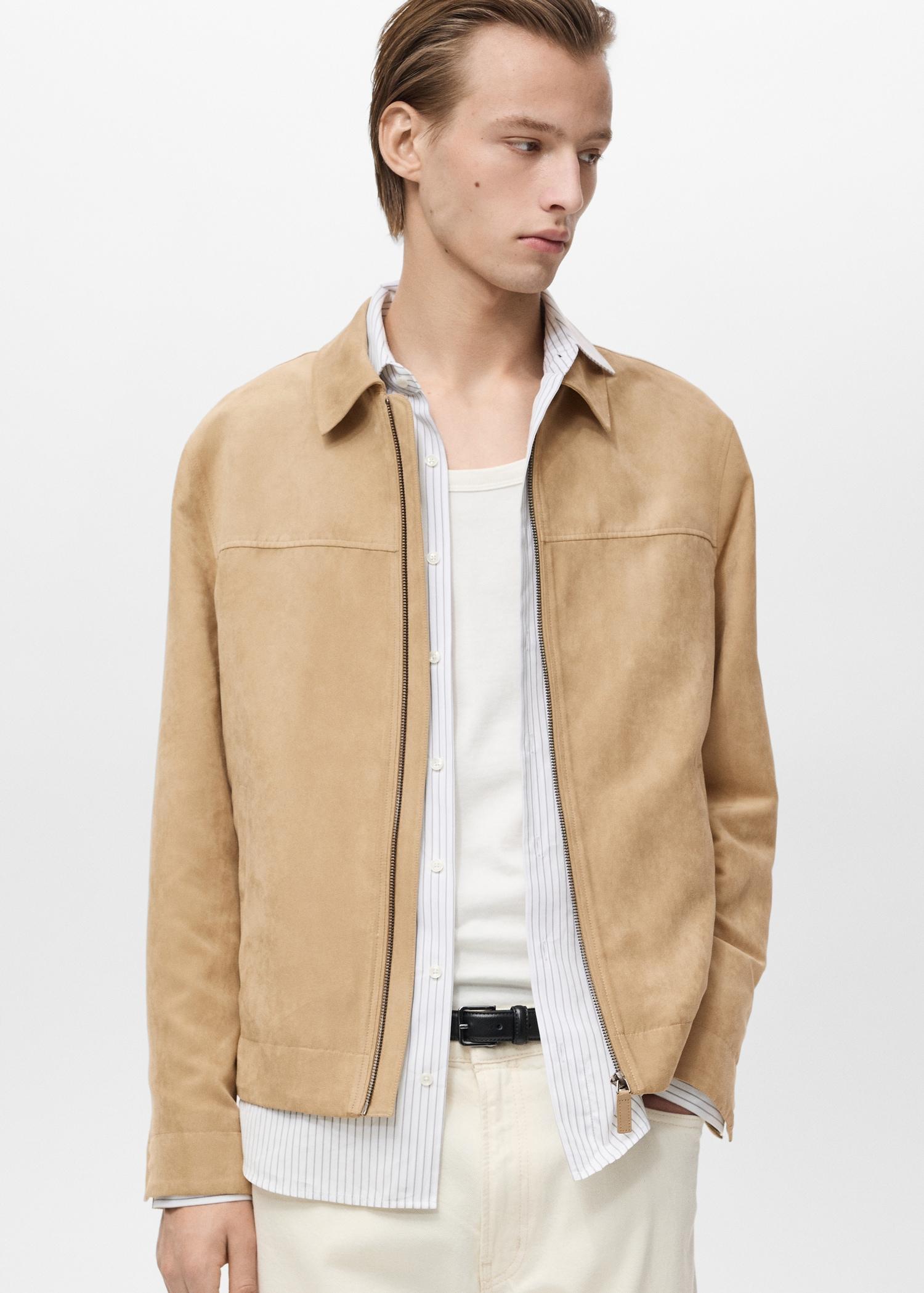 Suede-effect jacket with zip - Men | MANGO USA Product Image