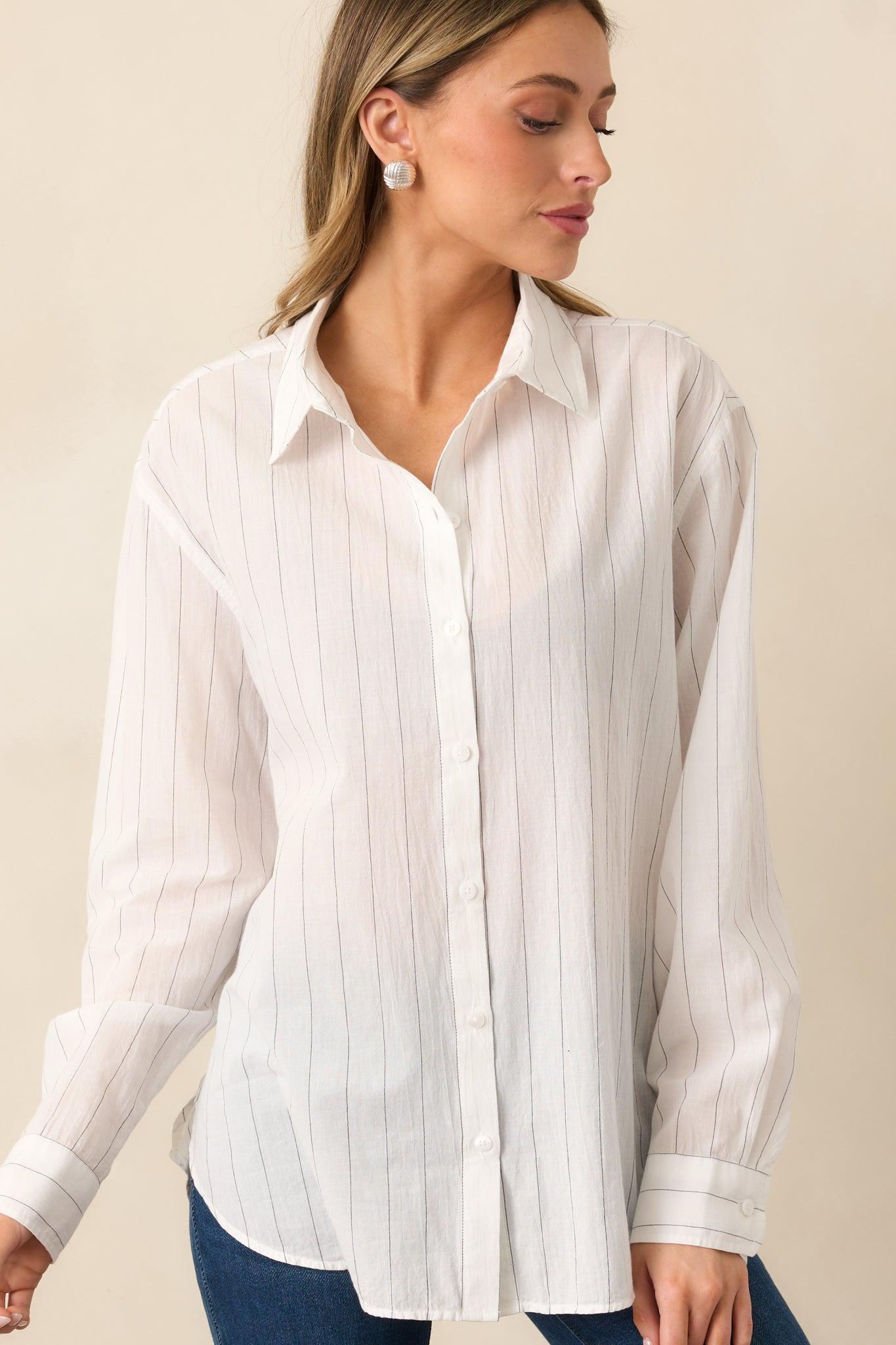 Z Supply Seaport White Striped Shirt Product Image