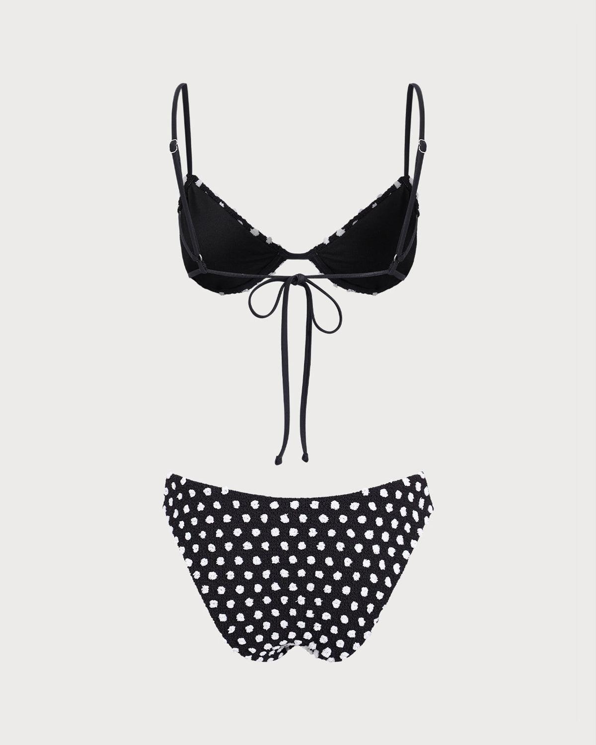 Black Jacquard Polka Dot Bikini Set Product Image