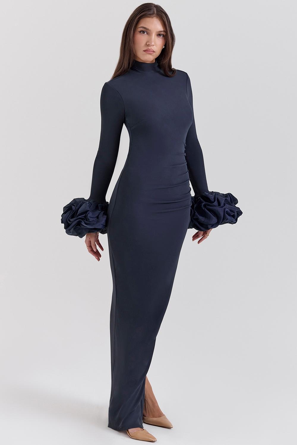 Fabienne  midnight ruffle sleeve maxi dress Product Image
