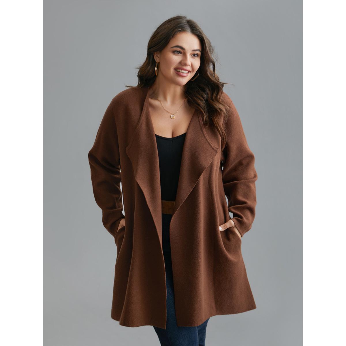 Plus Size Supersoft Essentials Side Pocket Collared Knit Cardigan Browncoffeecolor Women Leisure Loose Long Sleeve Casual Cardigans BloomChic 28/5X Product Image