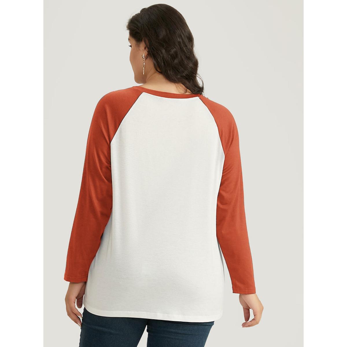 Plus Size Halloween Pumpkin & Letter Print Raglan Sleeve T-shirt Chocolate Women Casual Contrast Halloween Festival-Halloween T-shirts BloomChic 10/M Product Image