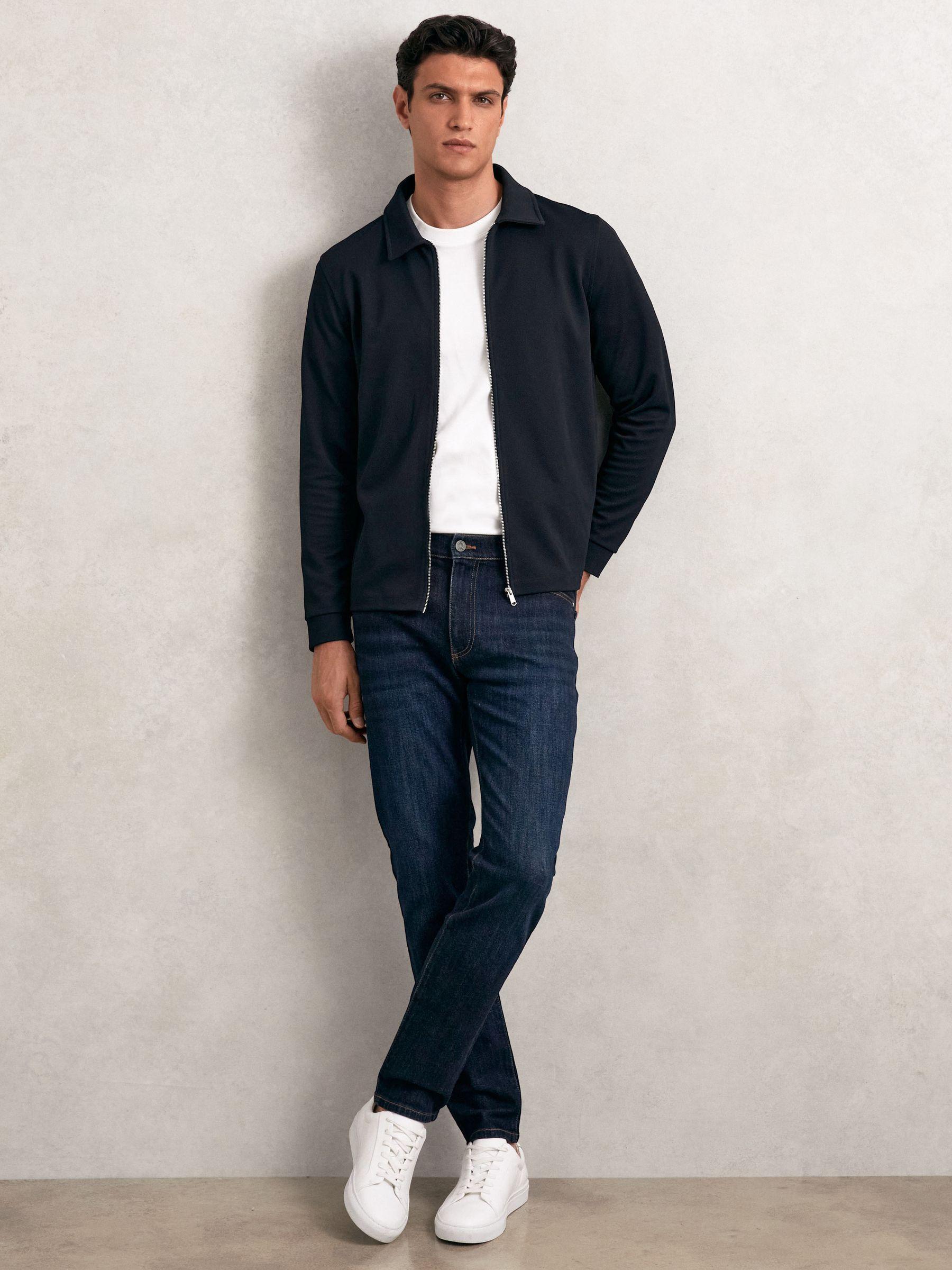 Textured Zip Through Overshirt in Navy Product Image