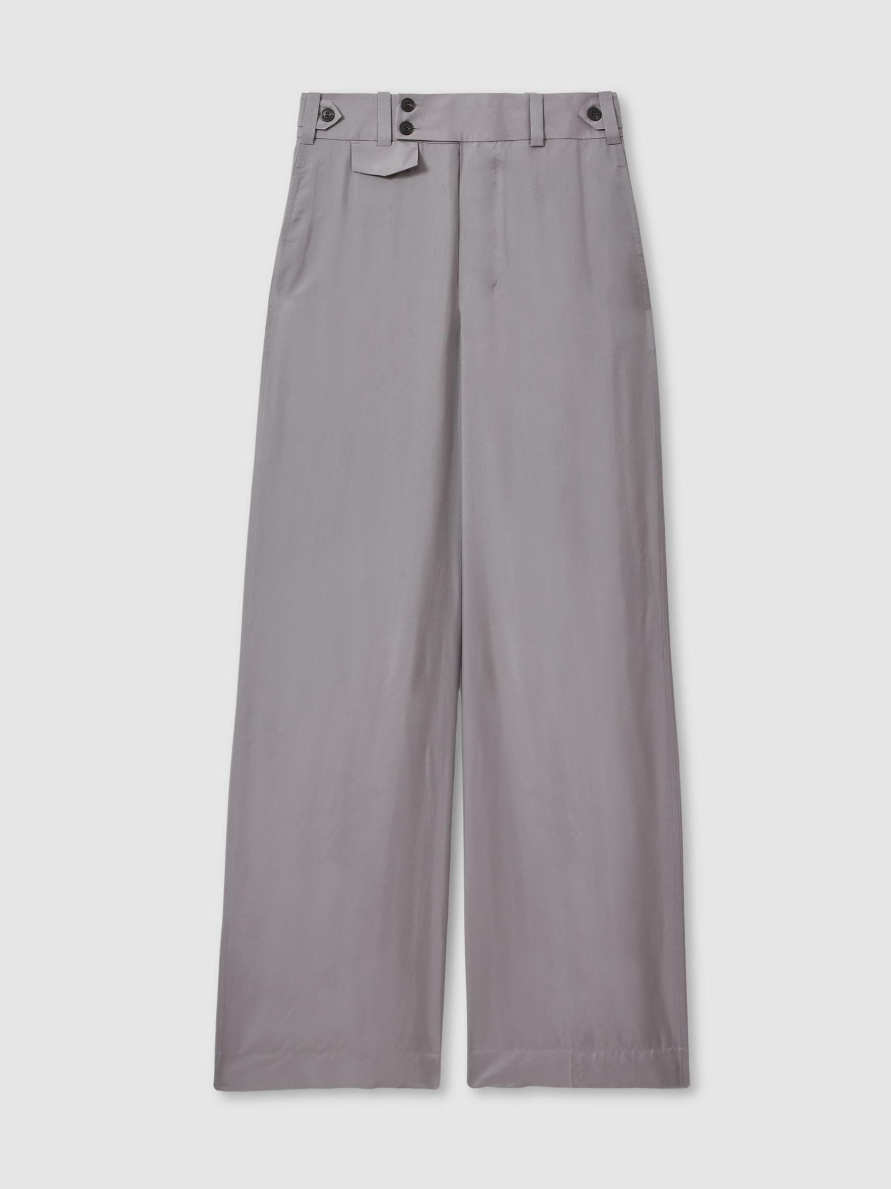 Atelier Wide Leg Waistband Detail Trousers in Grey Product Image