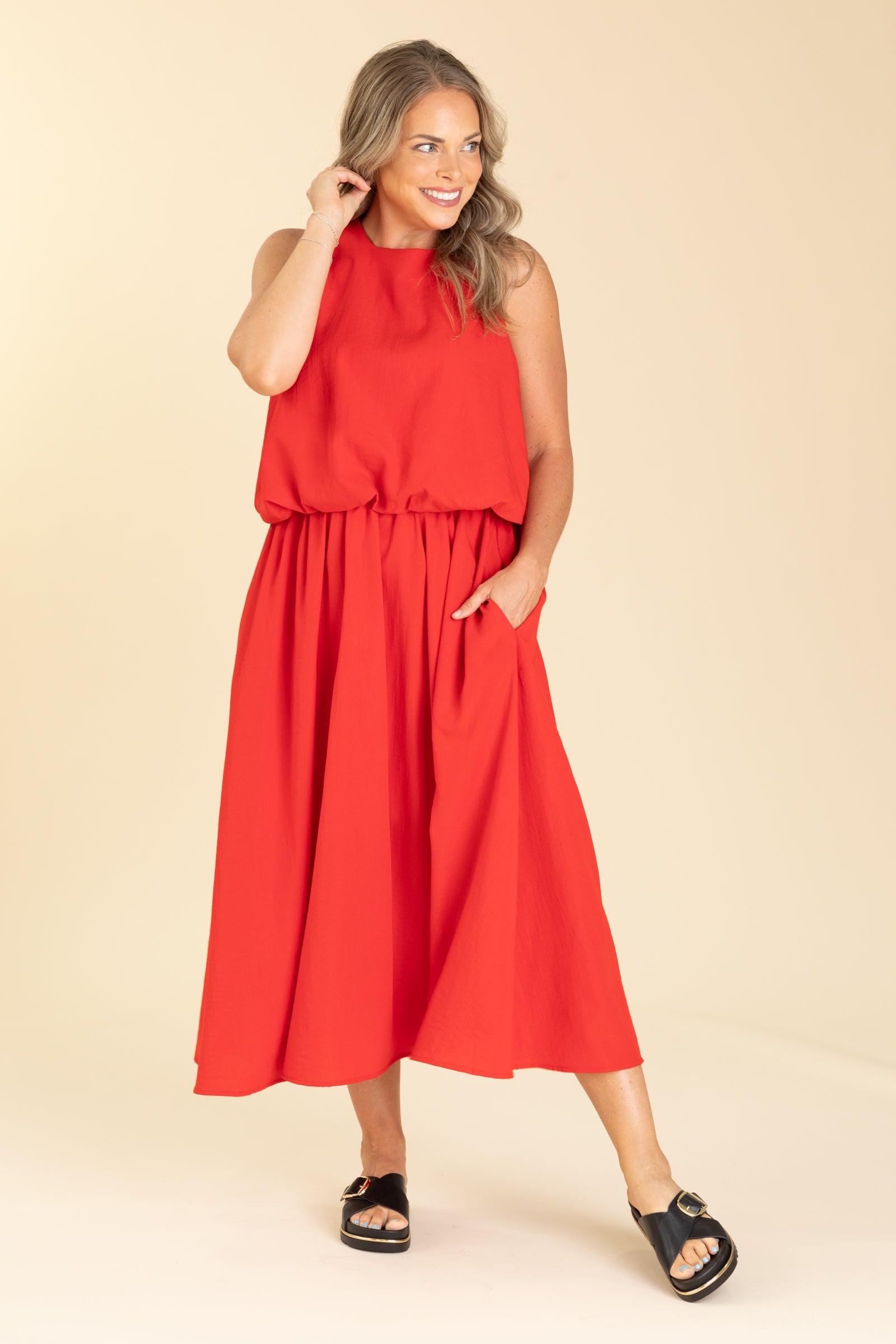 Red Elastic Waist Skirt Product Image