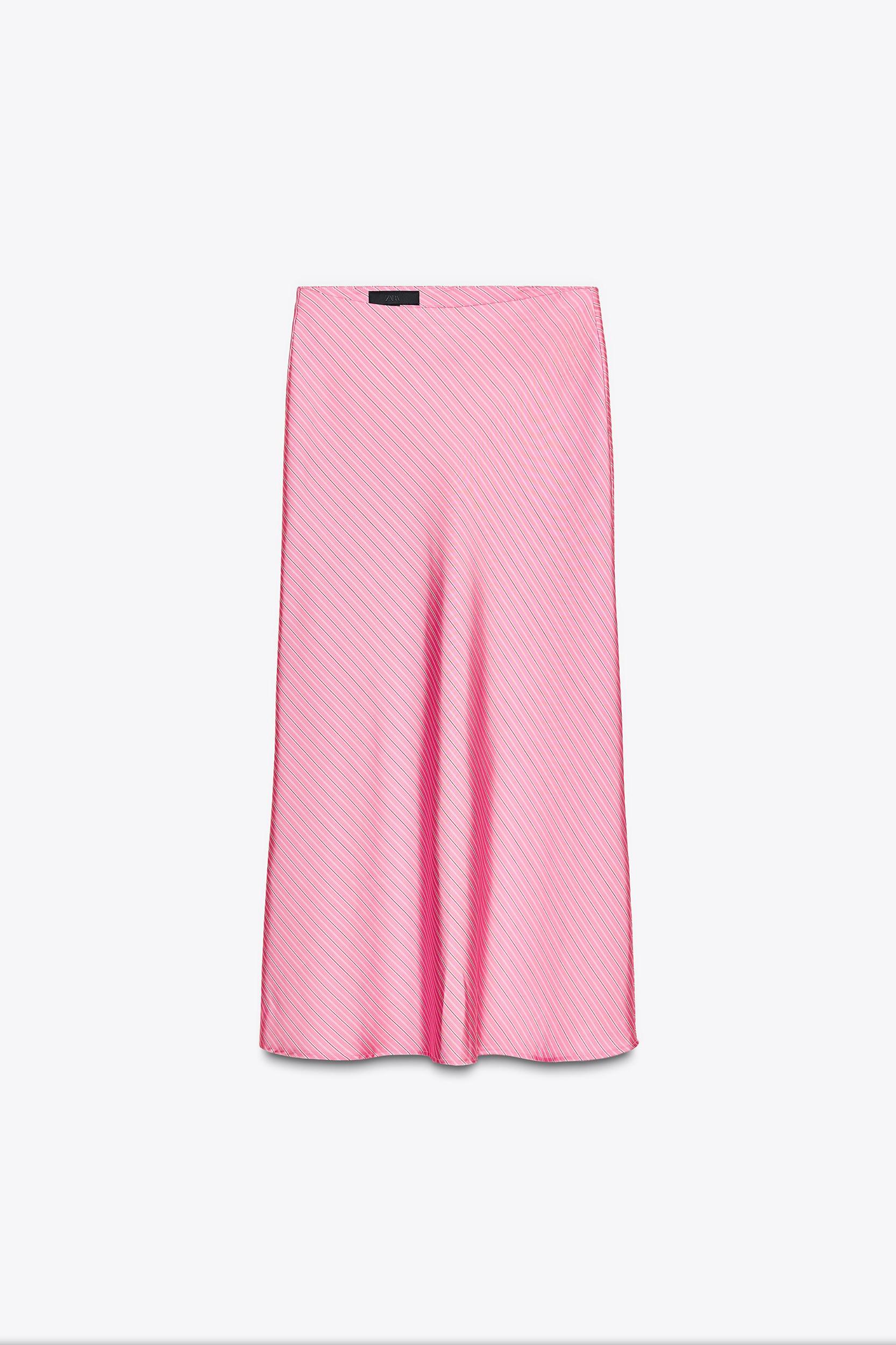 STRIPED SATIN MIDI SKIRT Product Image