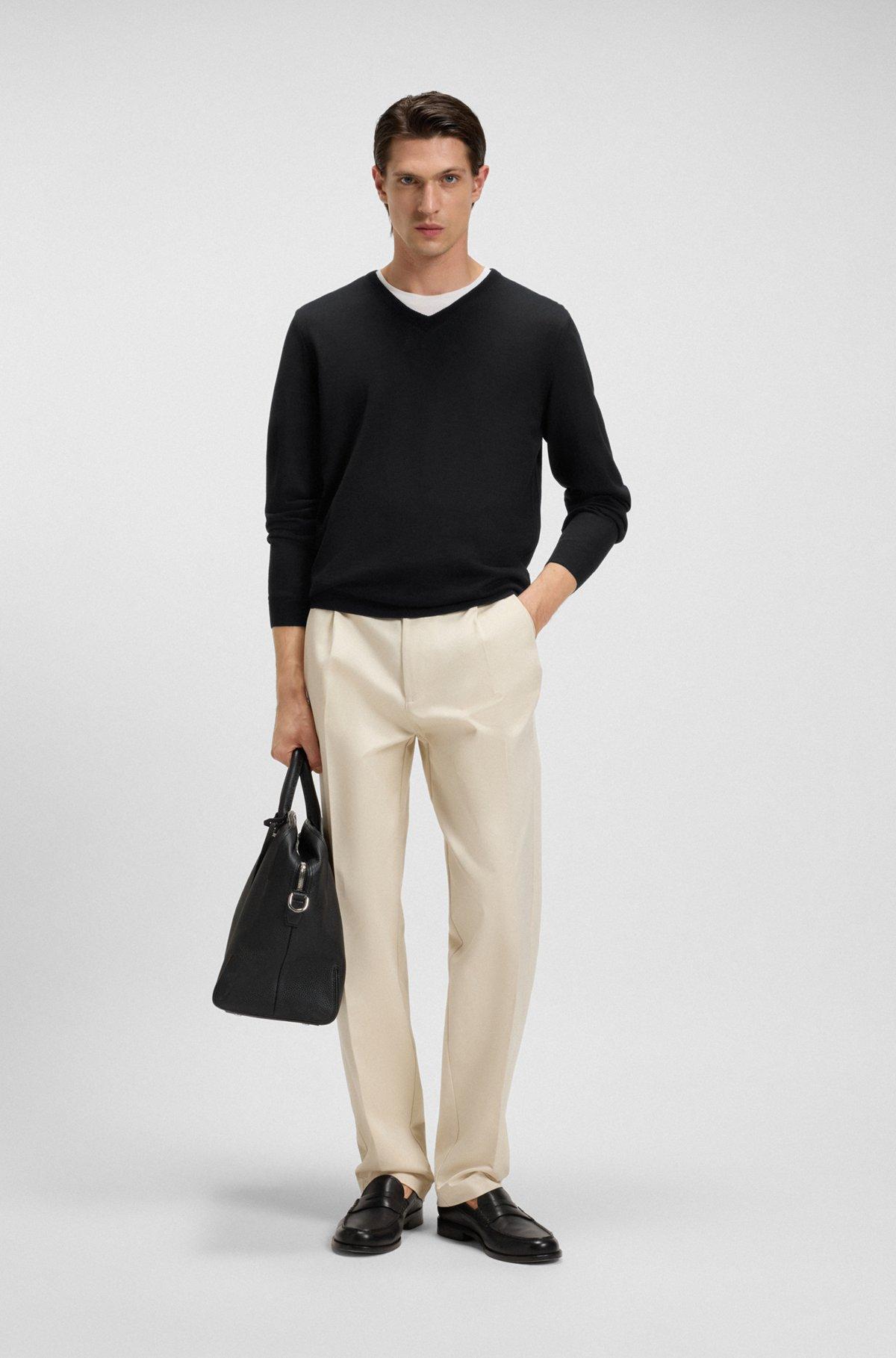 BOSS - V-neck sweater in merino wool - Black Product Image