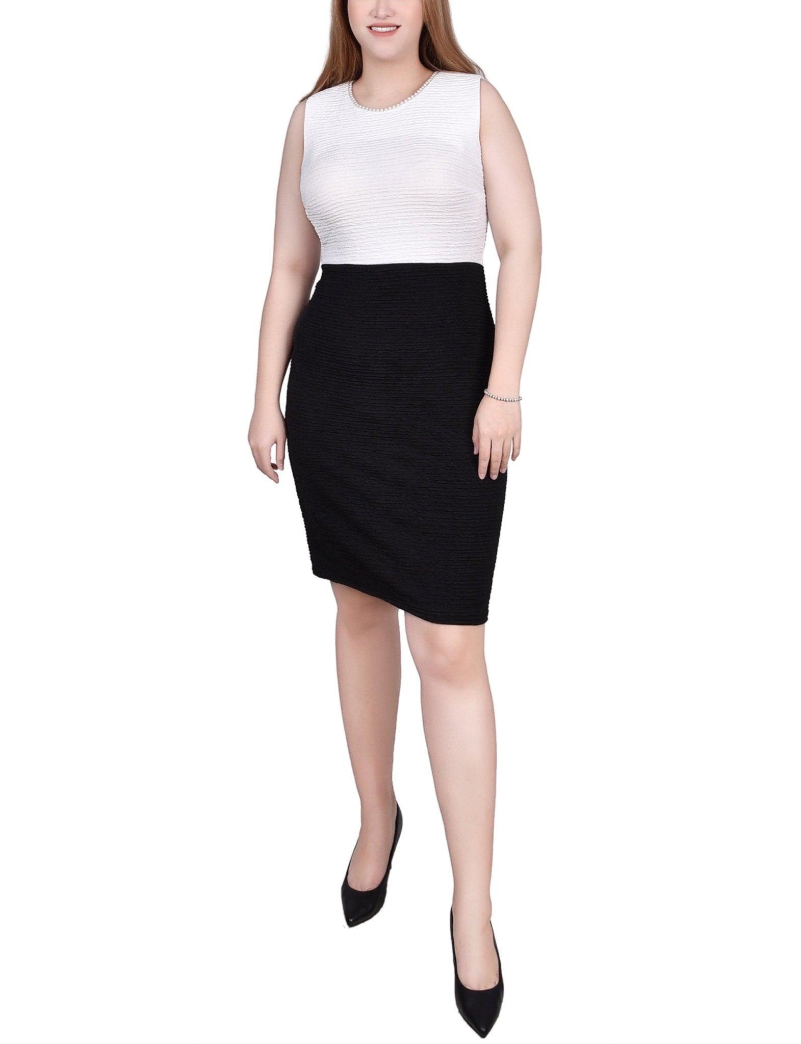 Black White 3/4 Sleeve Textured Knit 2 Piece Dress Set - Petite Product Image