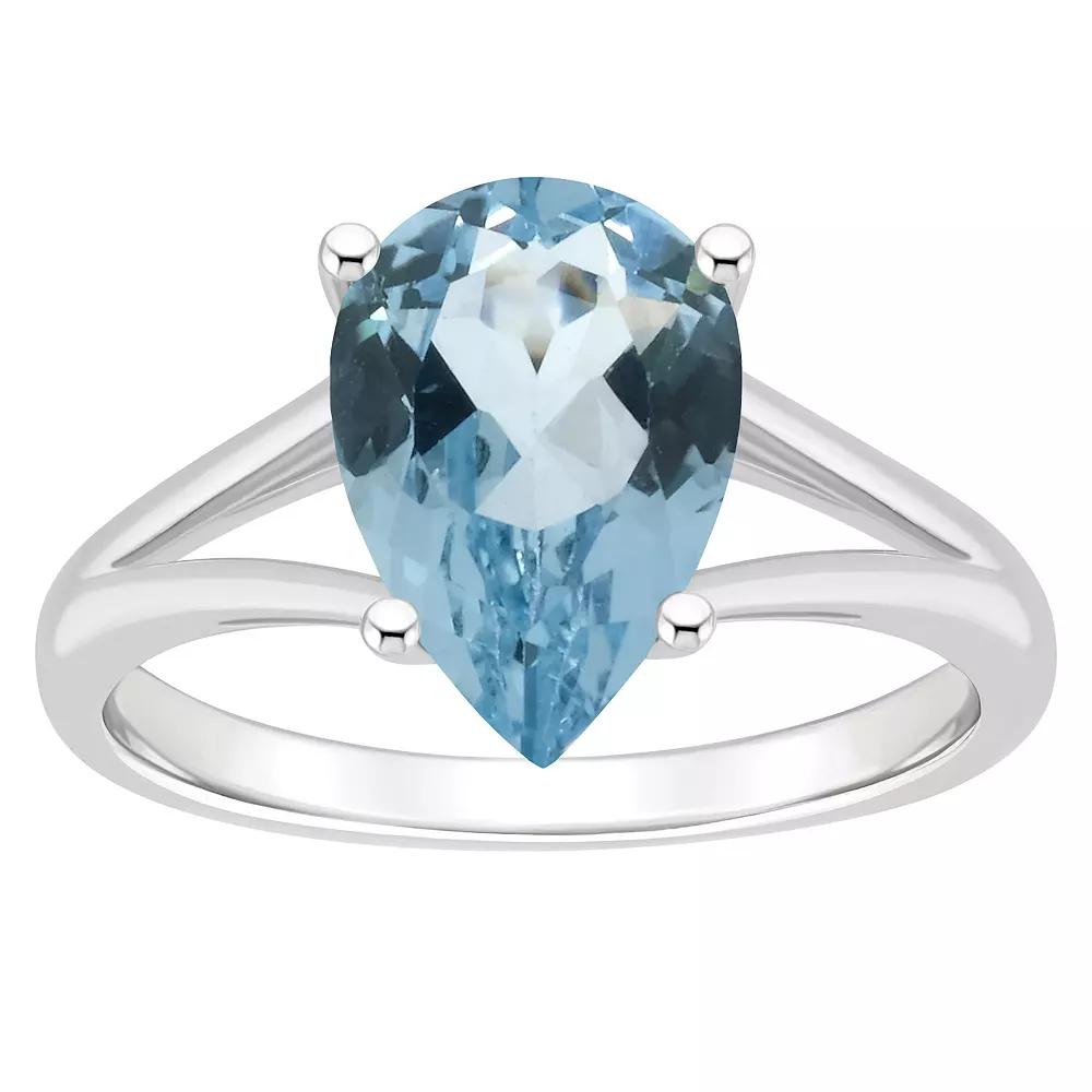 Alyson Layne Sterling Silver 12 mm x 8 mm Pear Shape Gemstone Split Shank Solitaire Ring, Women's, Size: 10, Blue Topaz Product Image