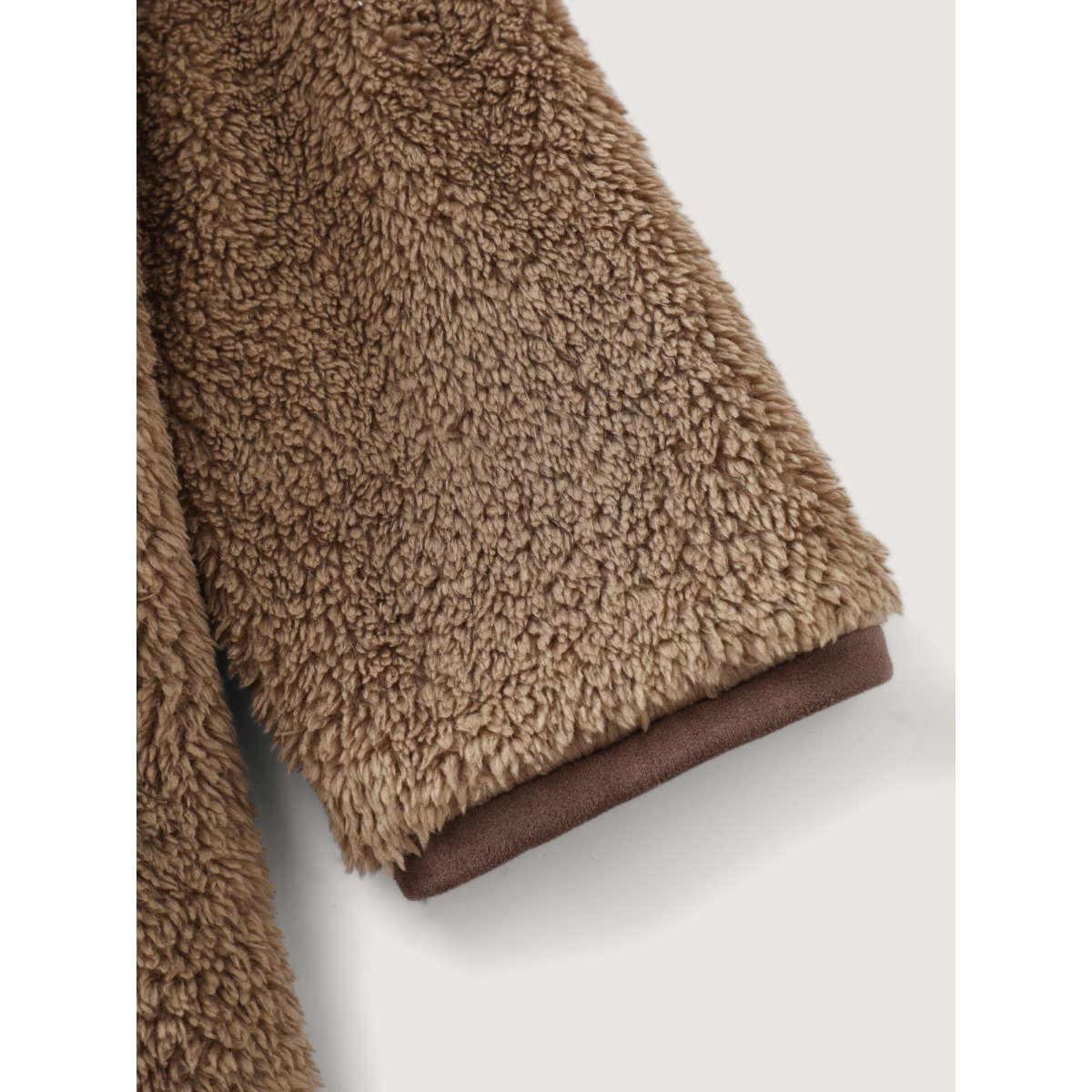 Plus Size Furry Textured Color Contrast Pockets Jacket Women Browncoffeecolor Texture Zippered pocket Casual Jackets BloomChic 26/4X Product Image