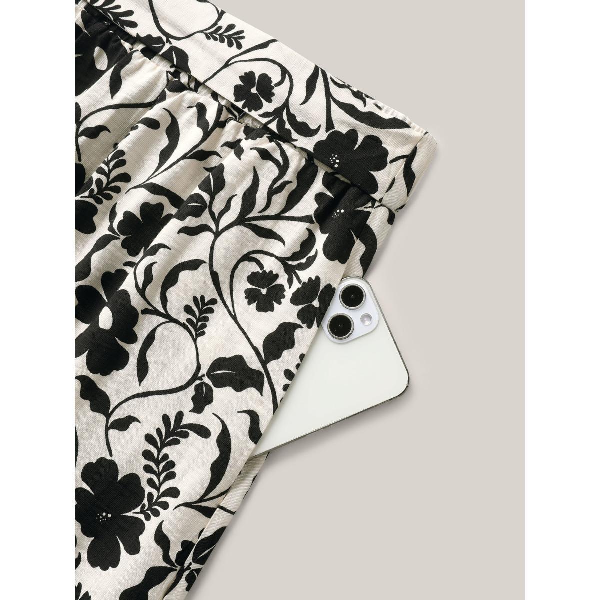 Plus Size Floral Print Belted Midi A-Line Skirt Women Originalwhite Loose No stretch Side seam pocket Belt Everyday-Casual Skirts BloomChic 30/6X Product Image