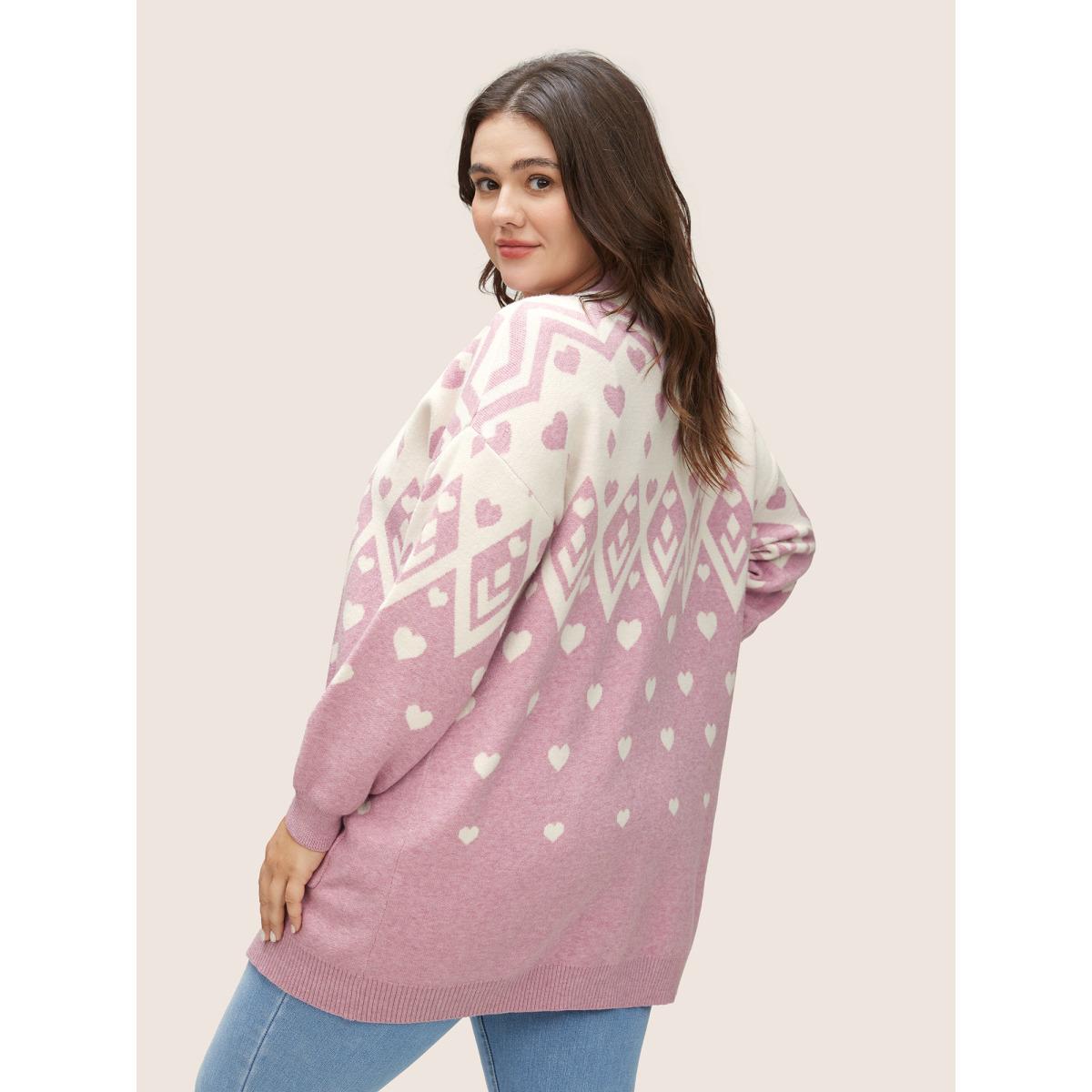 Plus Size Supersoft Essentials Heart Two Tone Pocket Cardigan Pink Women Casual Loose Long Sleeve Dailywear Cardigans BloomChic 10/M Product Image