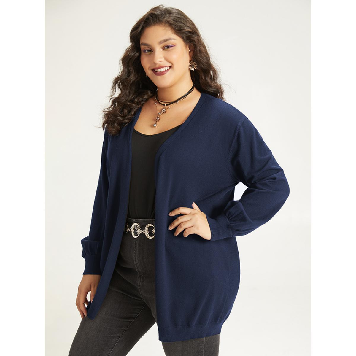 Plus Size Supersoft Essentials Halloween Moon Open Front Puff Sleeve Cardigan Indigo Women Casual Loose Long Sleeve Festival-Halloween Cardigans BloomChic 30/6X Product Image