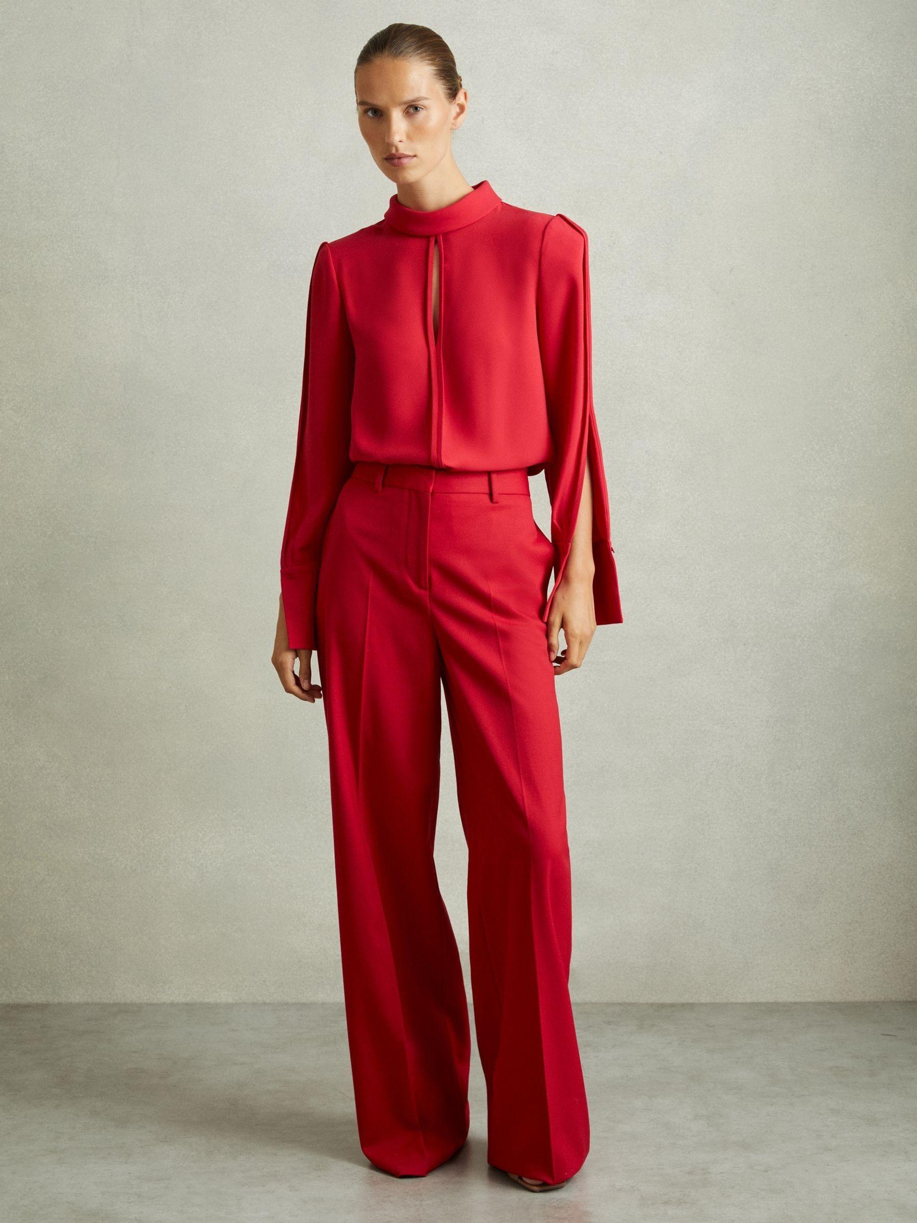 Removable Shoulder Pad Blouse in Red Product Image