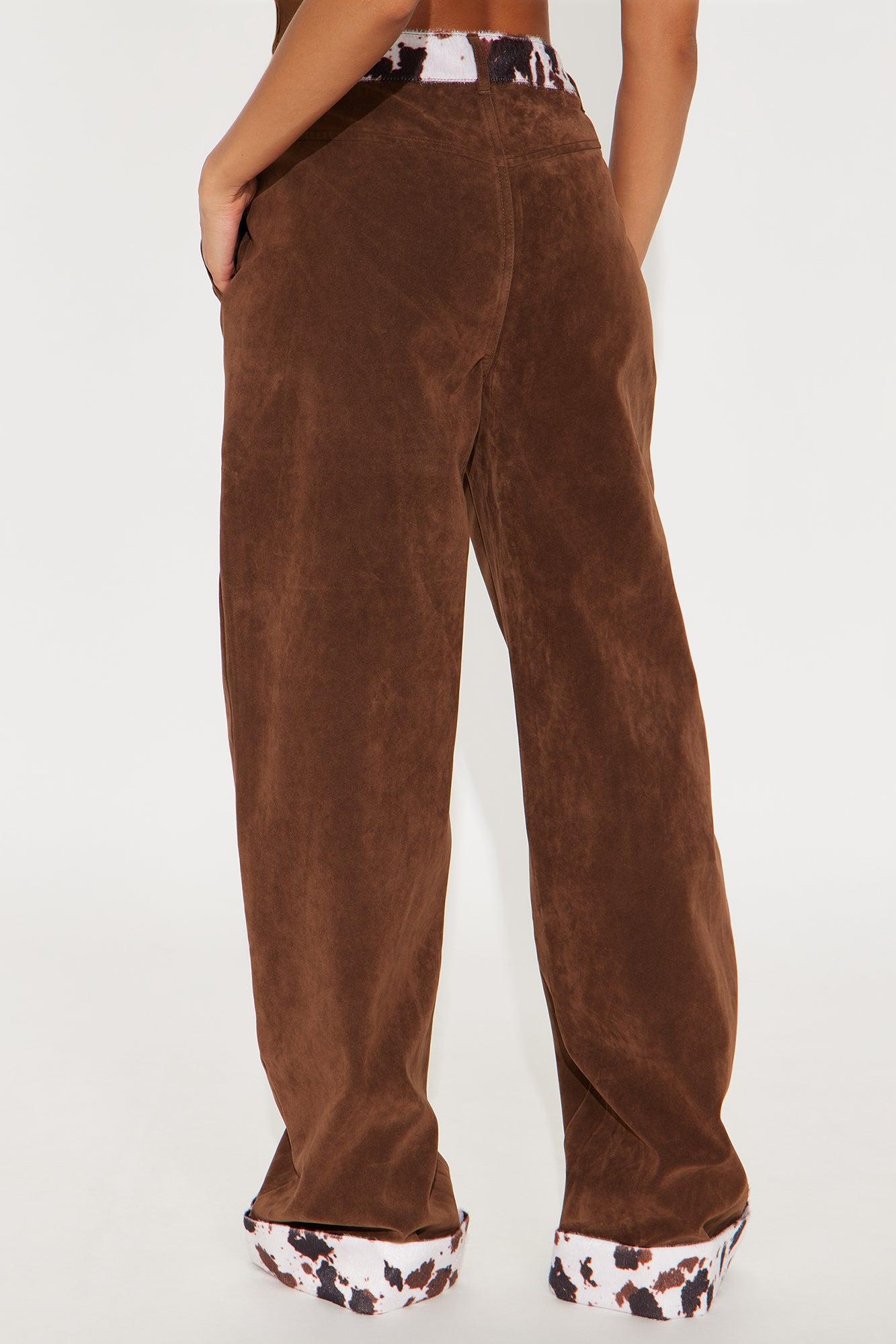 Saddle Up Faux Suede Wide Leg Pant - Brown/combo Female Product Image