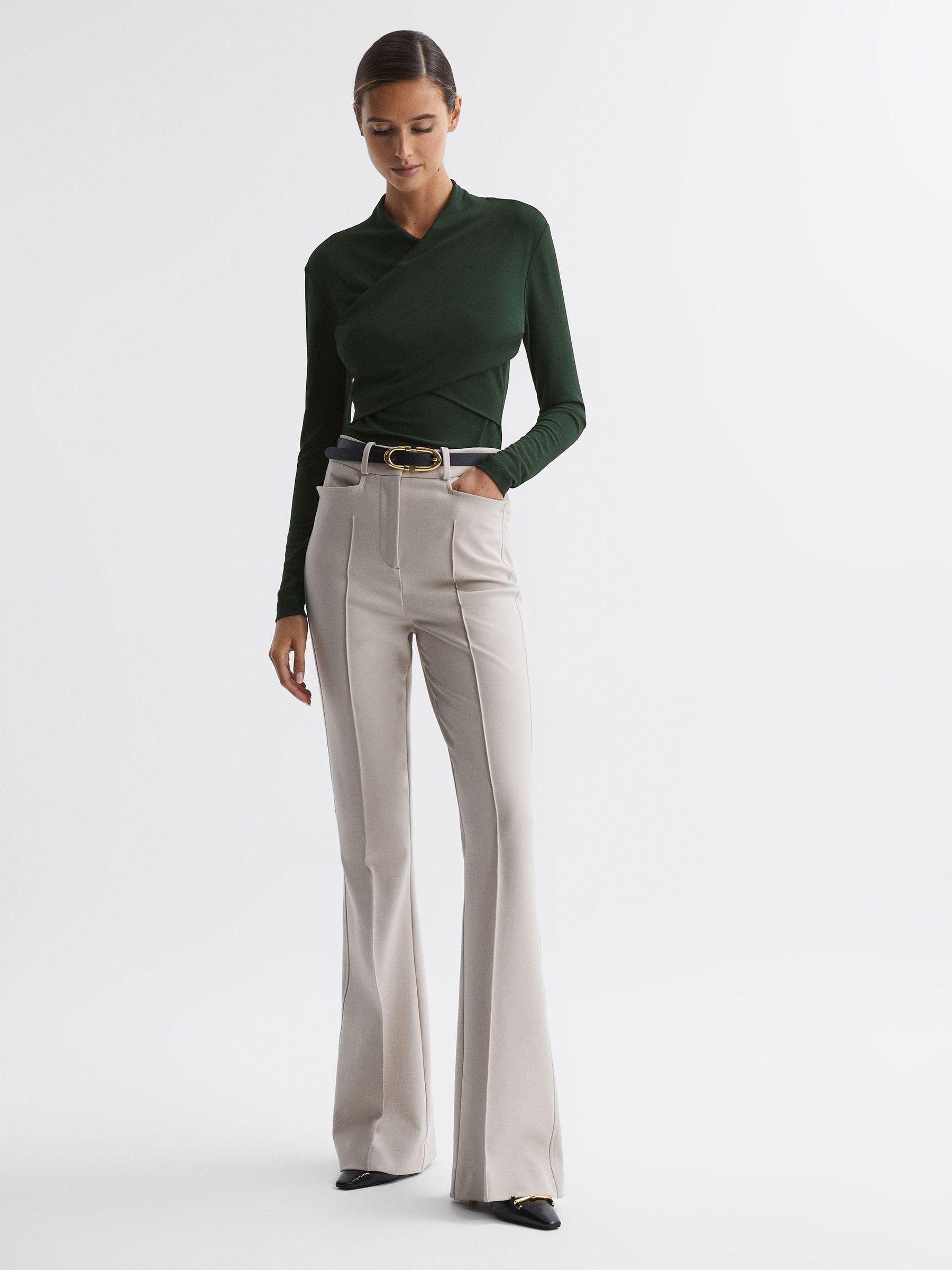 Fitted Long Sleeve Wrap Top in Green Product Image