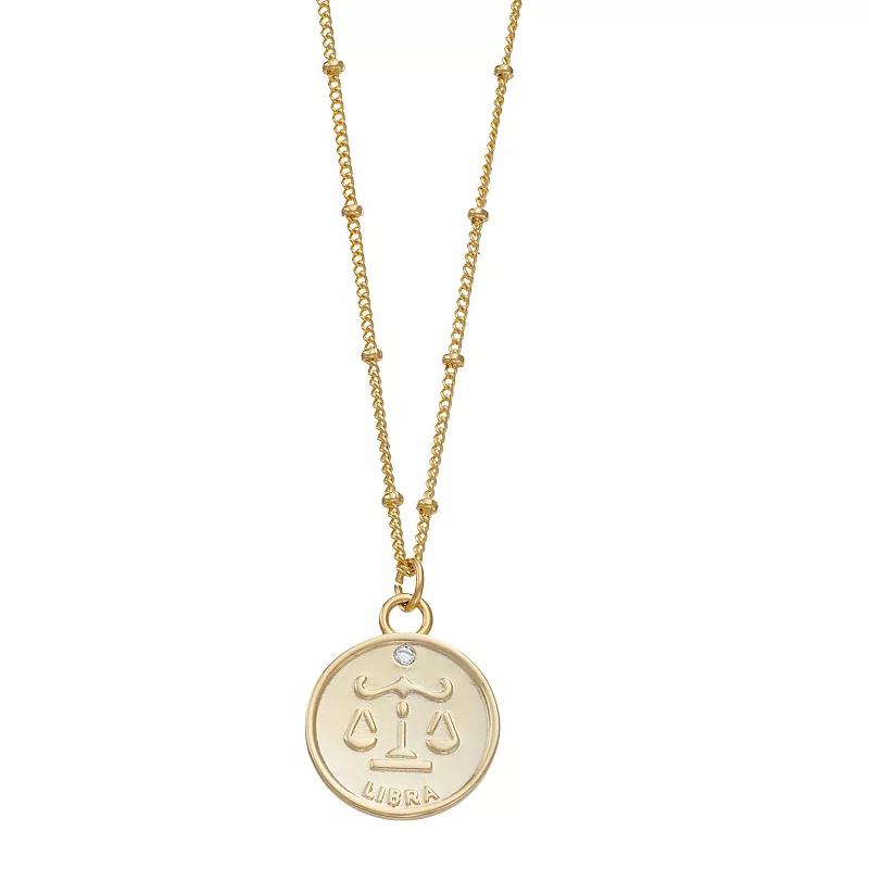 City Luxe Cubic Zirconia & Beaded Chain Zodiac Pendant Necklace, Women's, Gold Tone Gemini Product Image