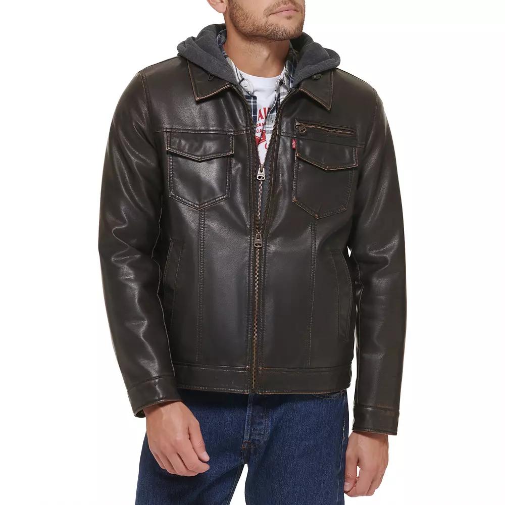 Men's Levi's® Faux Leather Hooded Trucker Jacket,  Product Image