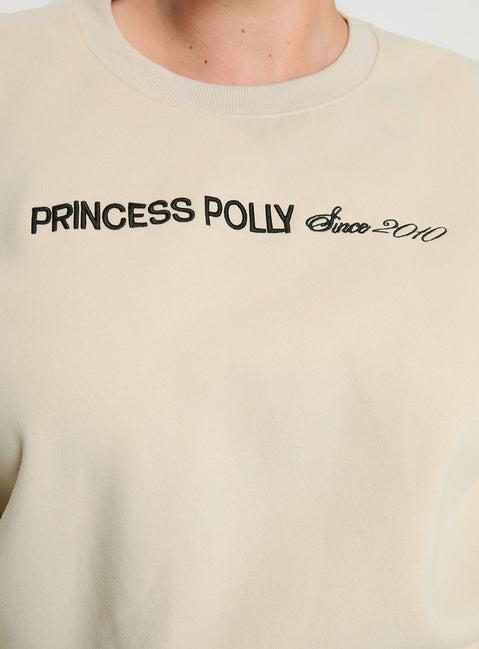 Princess Polly Crew Neck Sweatshirt Block / Cursive Text Stone Curve Product Image