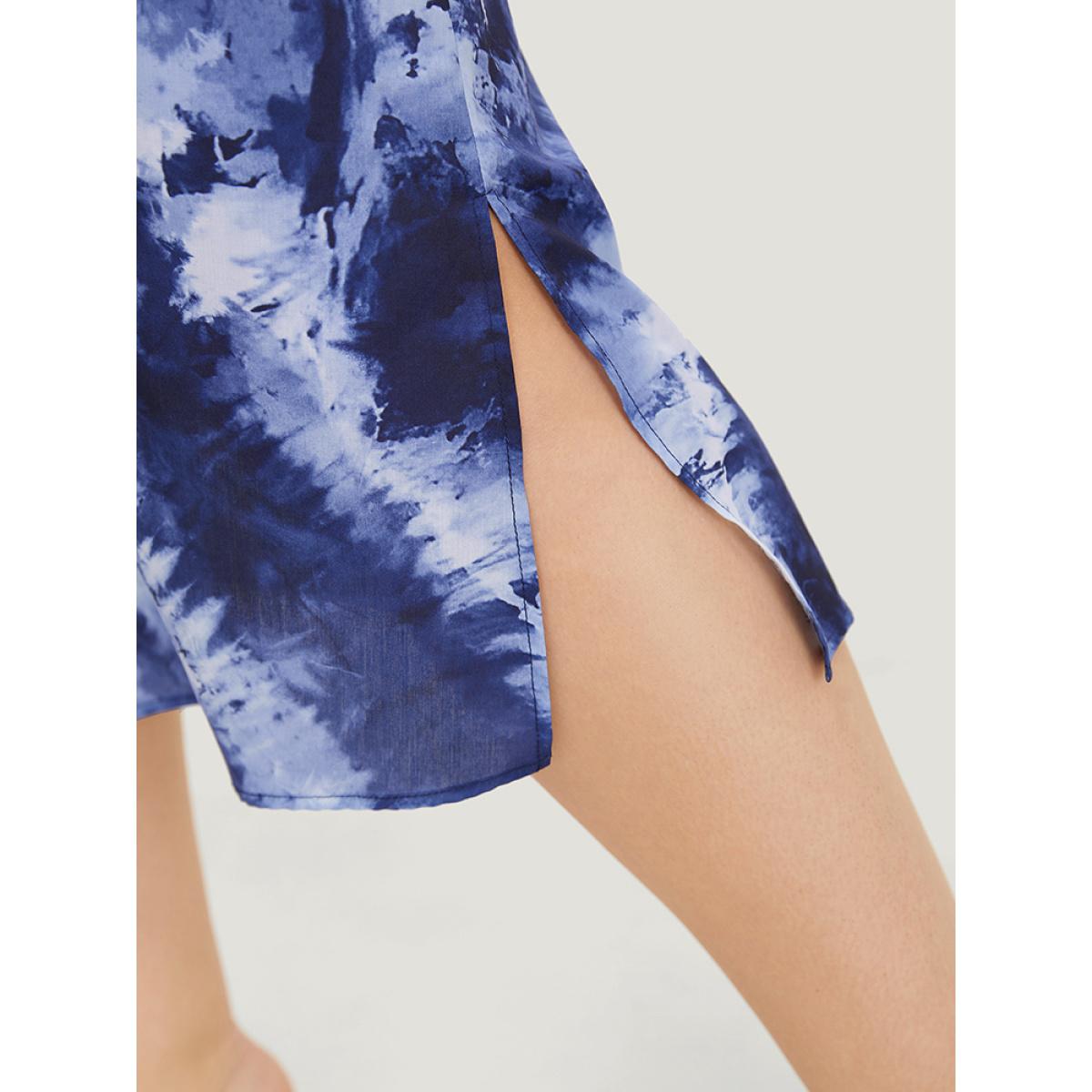 Plus Size Tie Dye Crew Neck Pocket Sleeveless Tank Dress DarkBlue Women Vacation Slit Round Neck Sleeveless Curvy Midi Dress BloomChic 14-16/1X Product Image