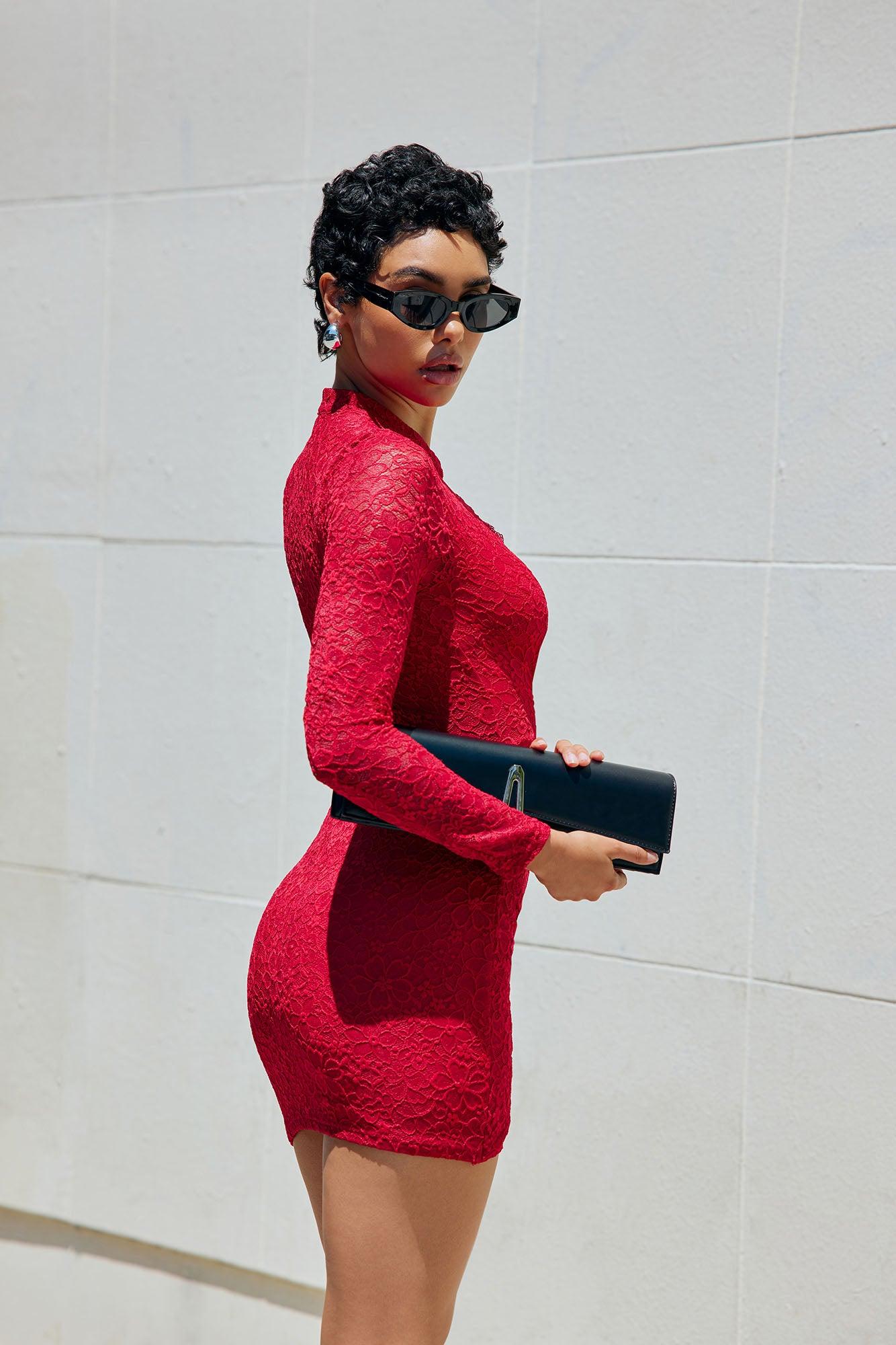 Sasha Lace Mini Dress - Red Female Product Image