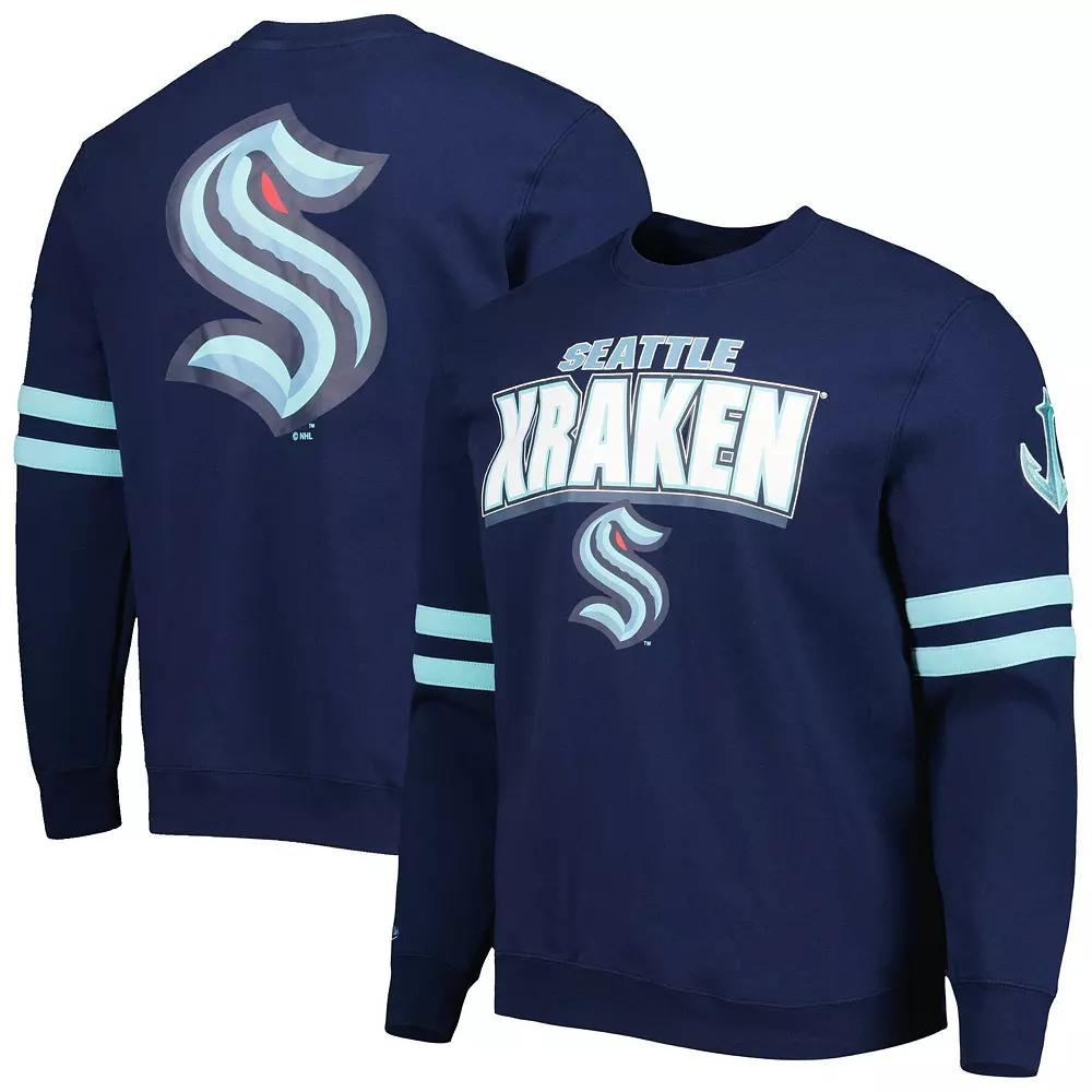 Men's Mitchell & Ness Deep Sea Blue Seattle Kraken Allover Logo Pullover Sweatshirt,  Product Image