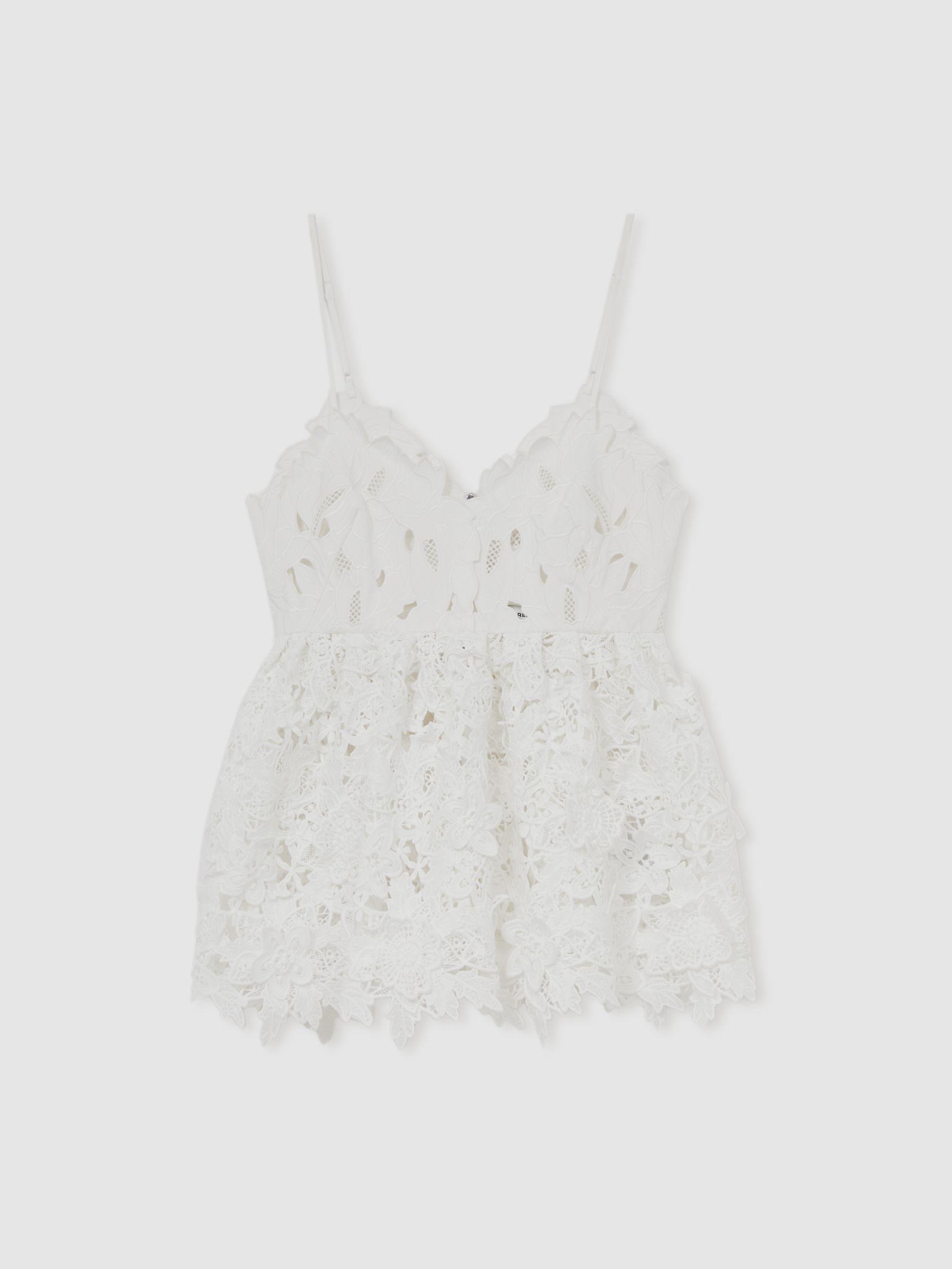 Cotton Cut Out Lace Cami Top in Ivory Product Image